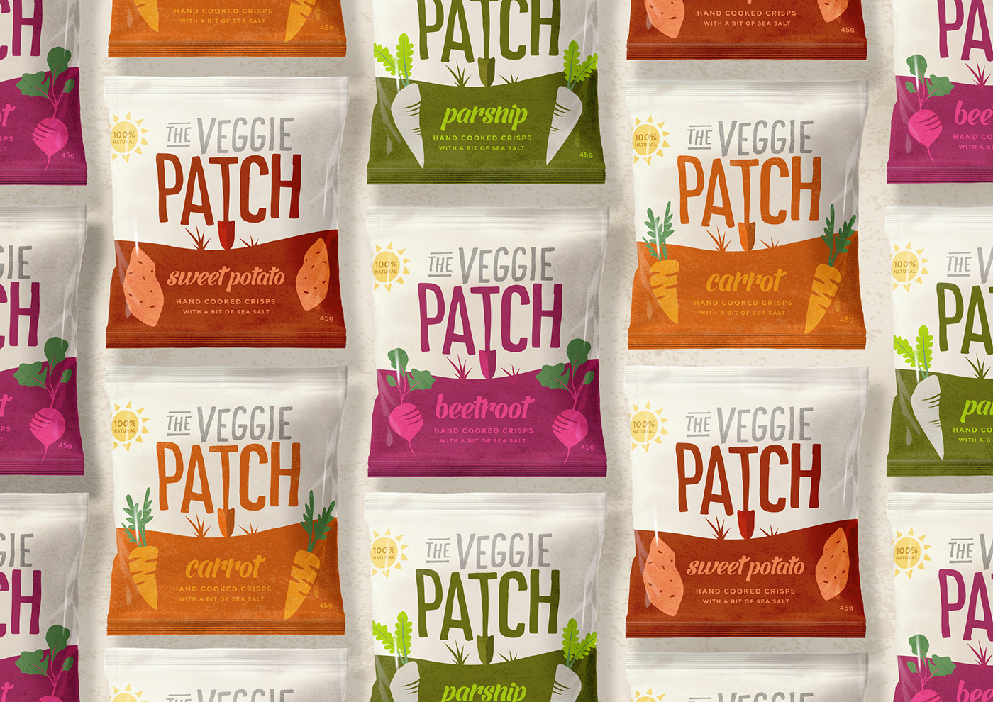 snack packaging crisps packaging CHIPS PACKAGING  packaging design brand identity brand narrative consumer branding health food packaging Our Revolution The Veggie Patch