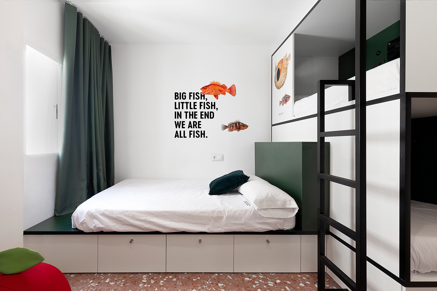 signane branding  interior design  hostel concept Hospitality bunk bed furniture marca wayfinding