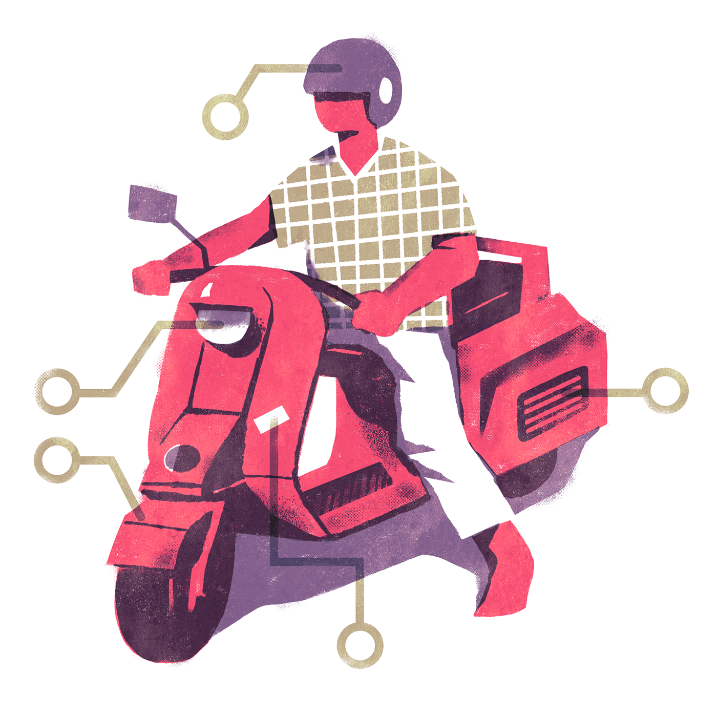 Drawing  flat man minimal motorcycle screenprint