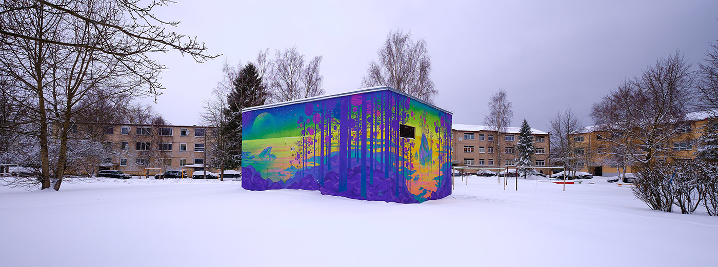 ILLUSTRATION  lexzooz Mural Northern Lights snow streetart Urbanart winter