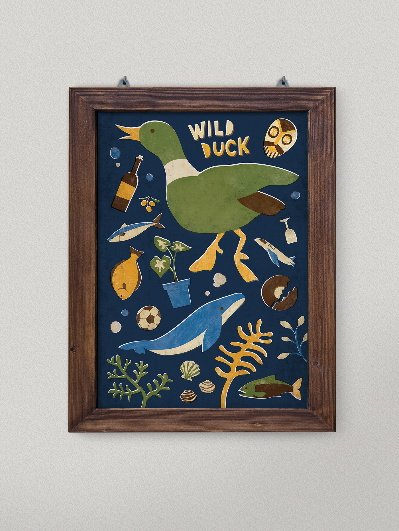 duck animal frame deco sea coral Whale clam wine olive fish salmon Plant