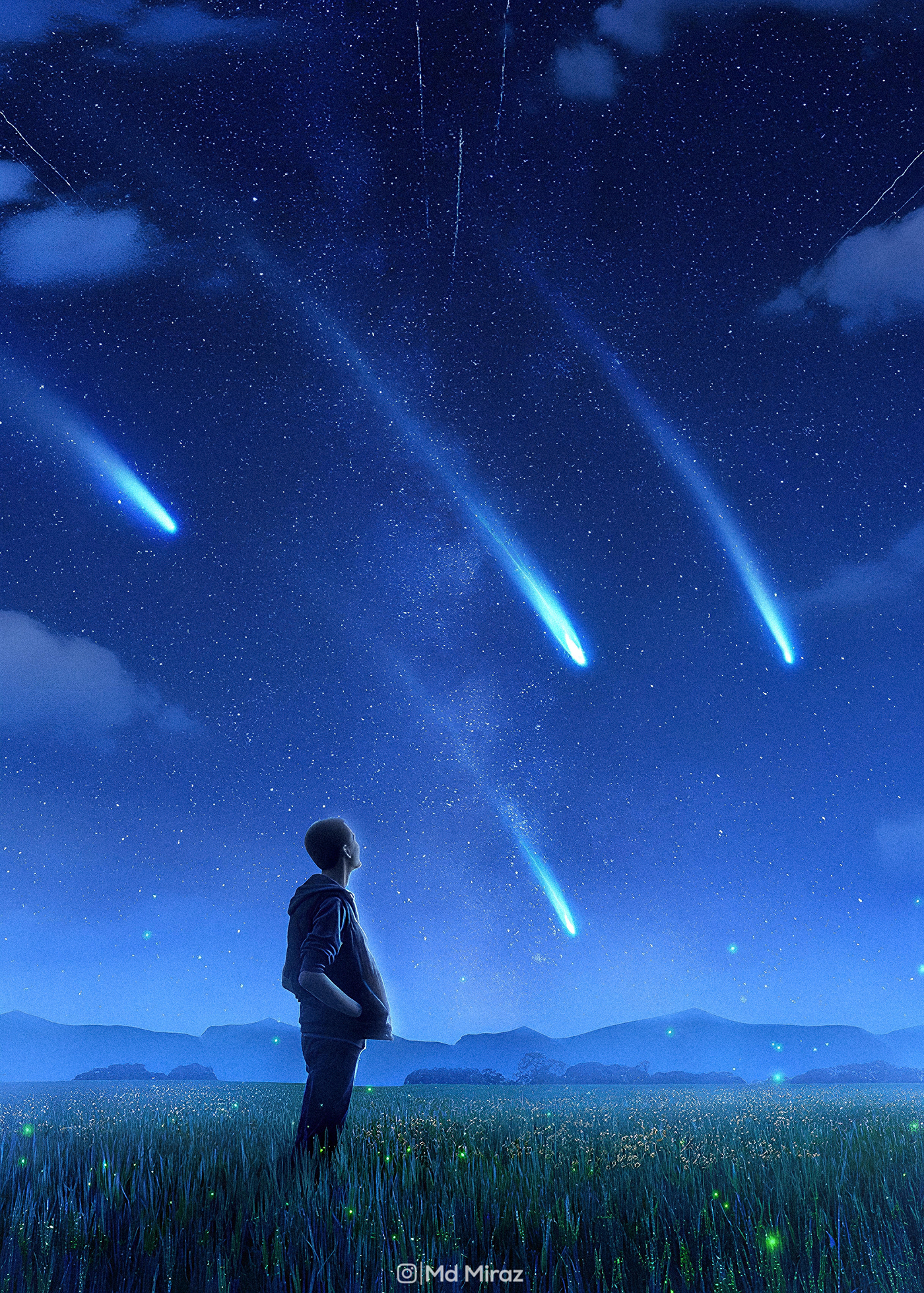 SKY Nature Landscape anime style Comets concept art Space  galaxy Digital Art  photomanipulations