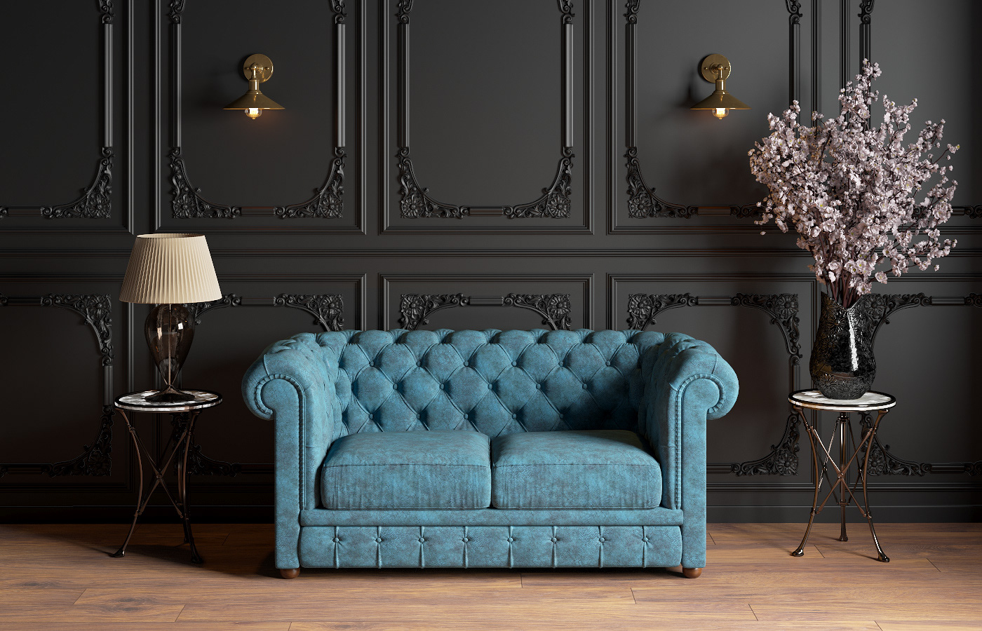 Chester chesterfield Interior sofa Render furniture dark