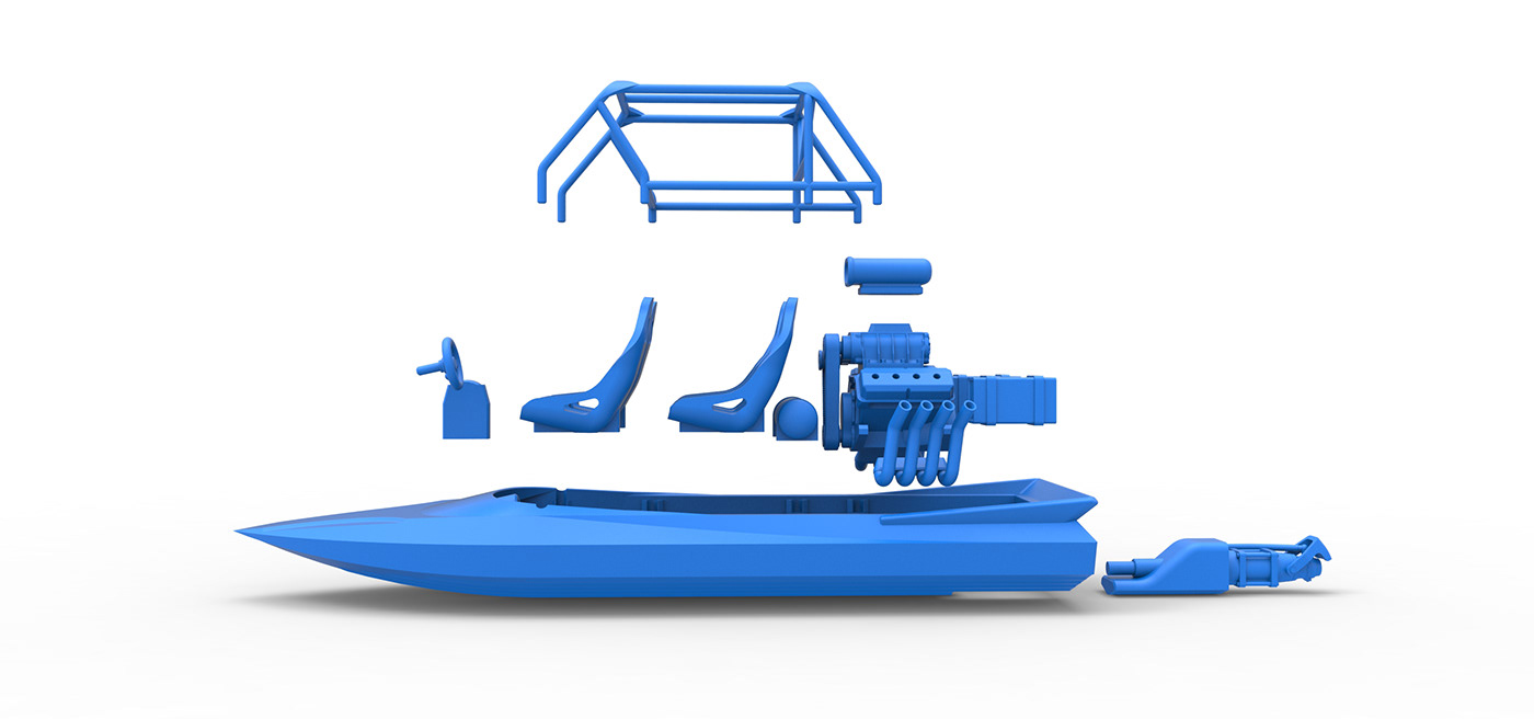 v8 toy 3D printable jet boat jet sprint boat quad boat Quad Jet sprint boat race boat Sprint boat