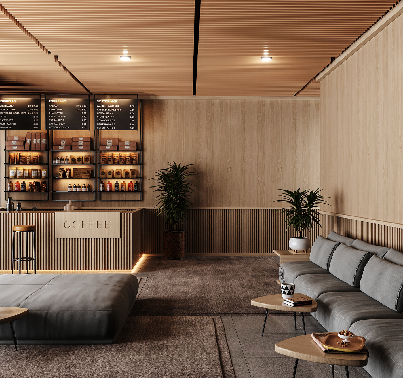 3ds max architecture cafe Coffee Interior Kafe minimal modern Render visualization