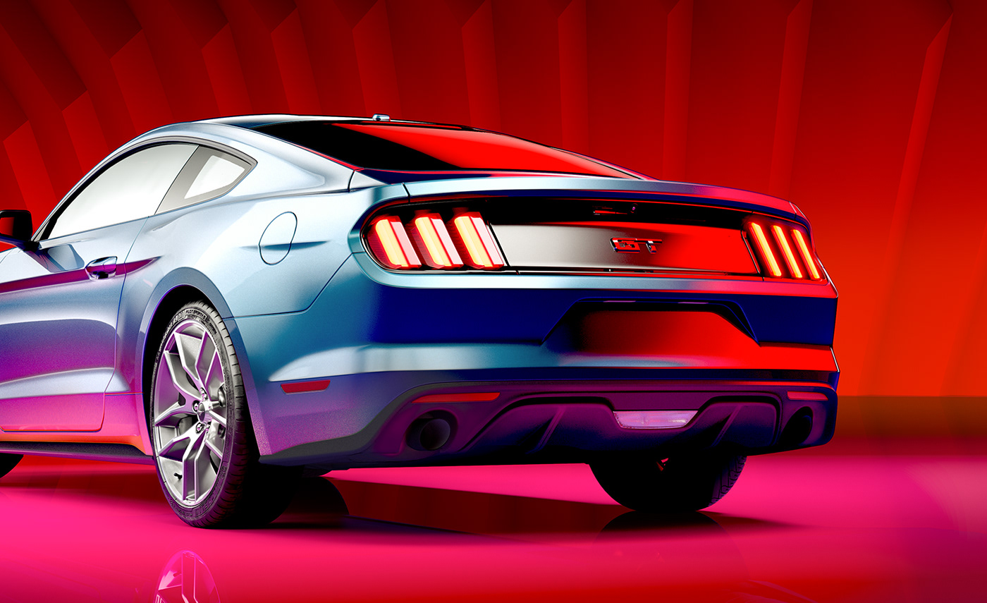 automotive   car CGI Ford Maya Mustang Post Production rendering retouching  vray