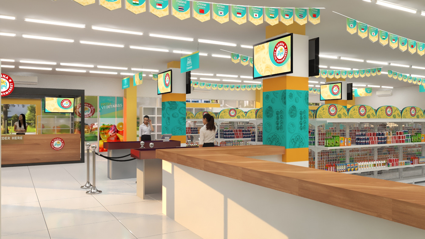 Supermarket interior design  visualization Render 3D 3ds max modern vray
