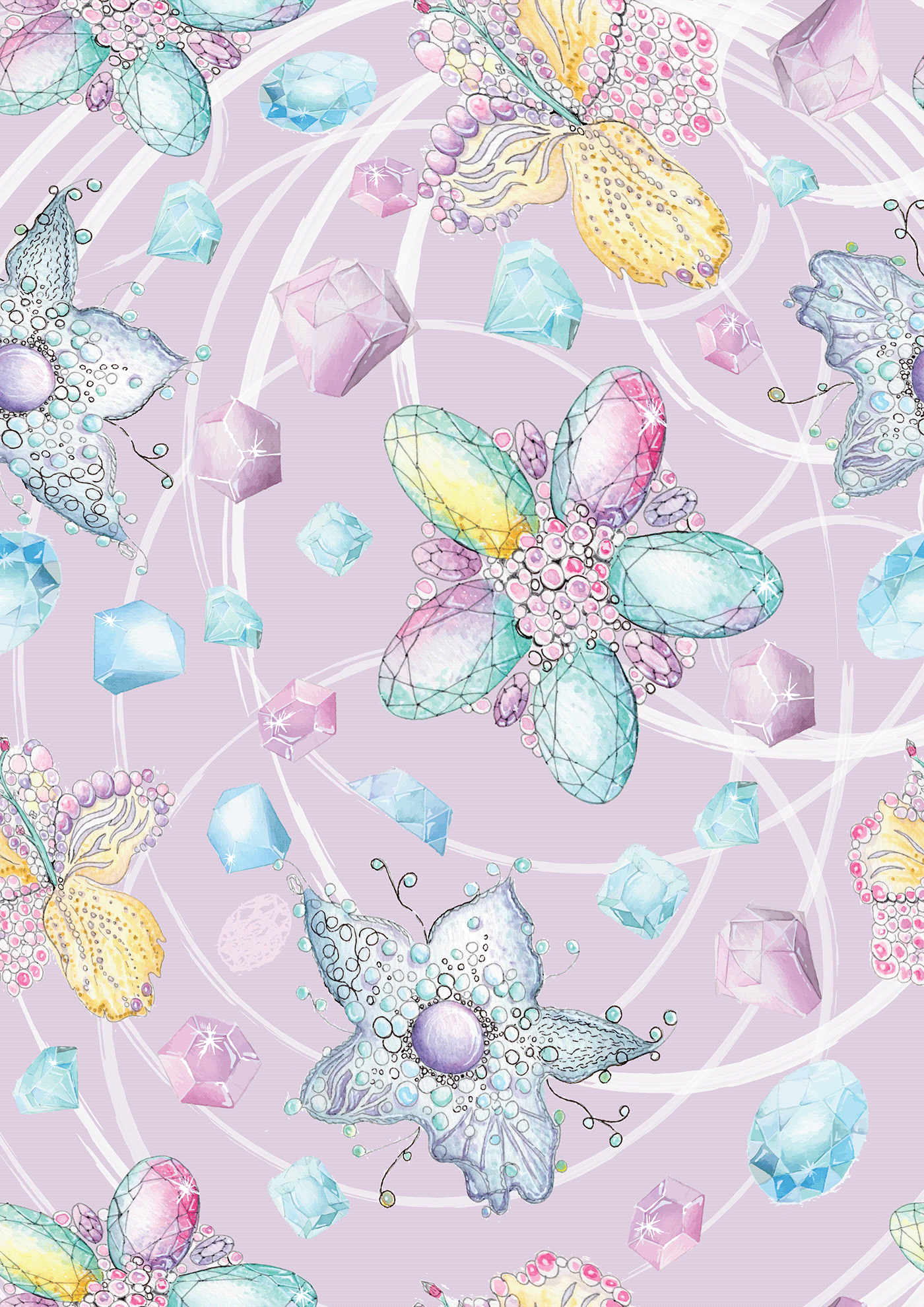 watercolor Gems pattern Fashion  abstract