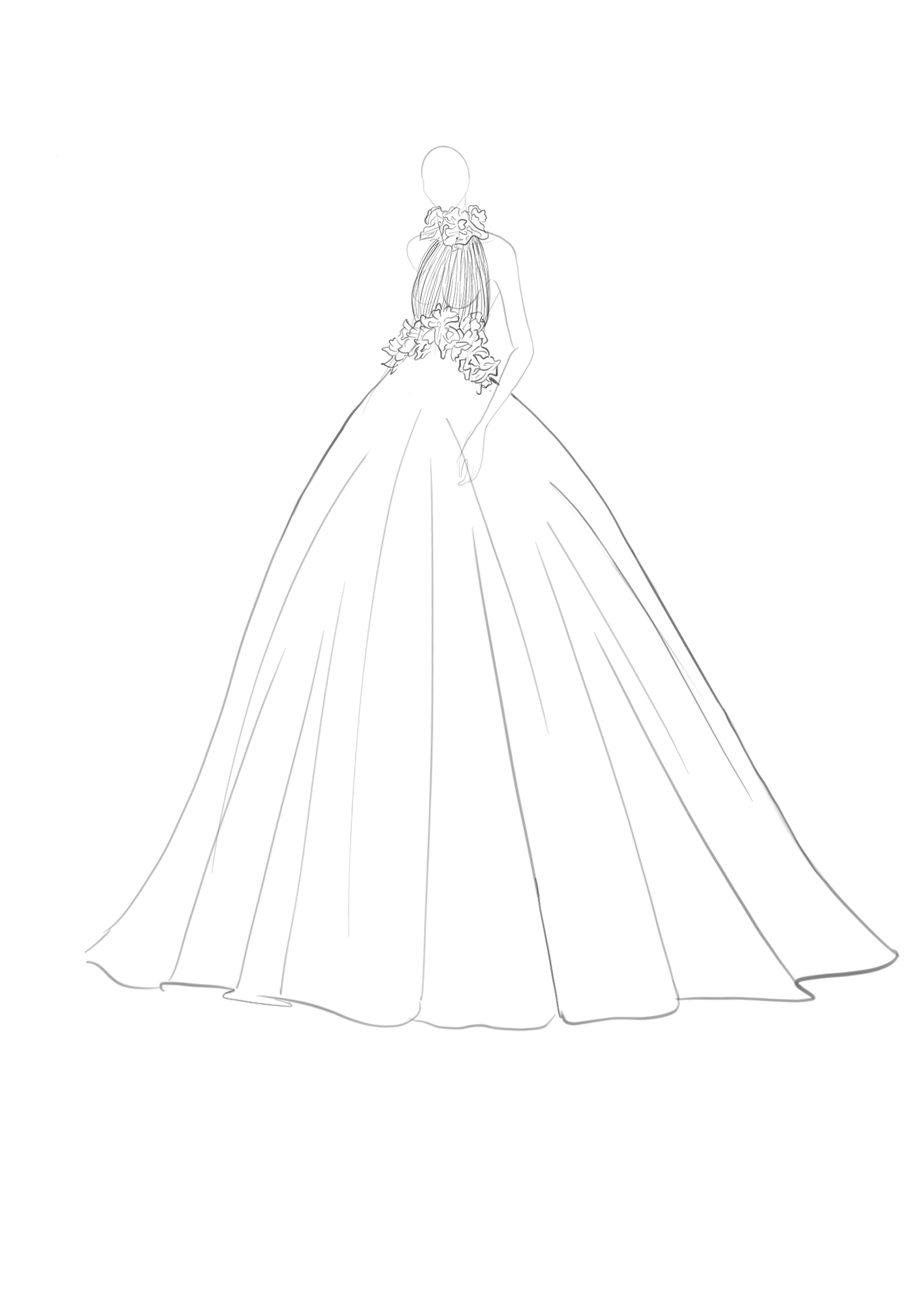 ILLUSTRATION  black and white gown womenswear Fashion  fashion illustration design adobe illustrator Procreate