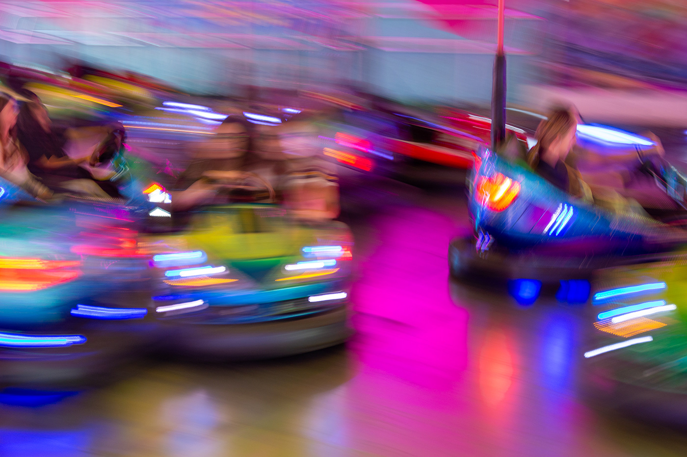 bumper cars fun Fair colorful pink yellow red blue green People Photography ICM