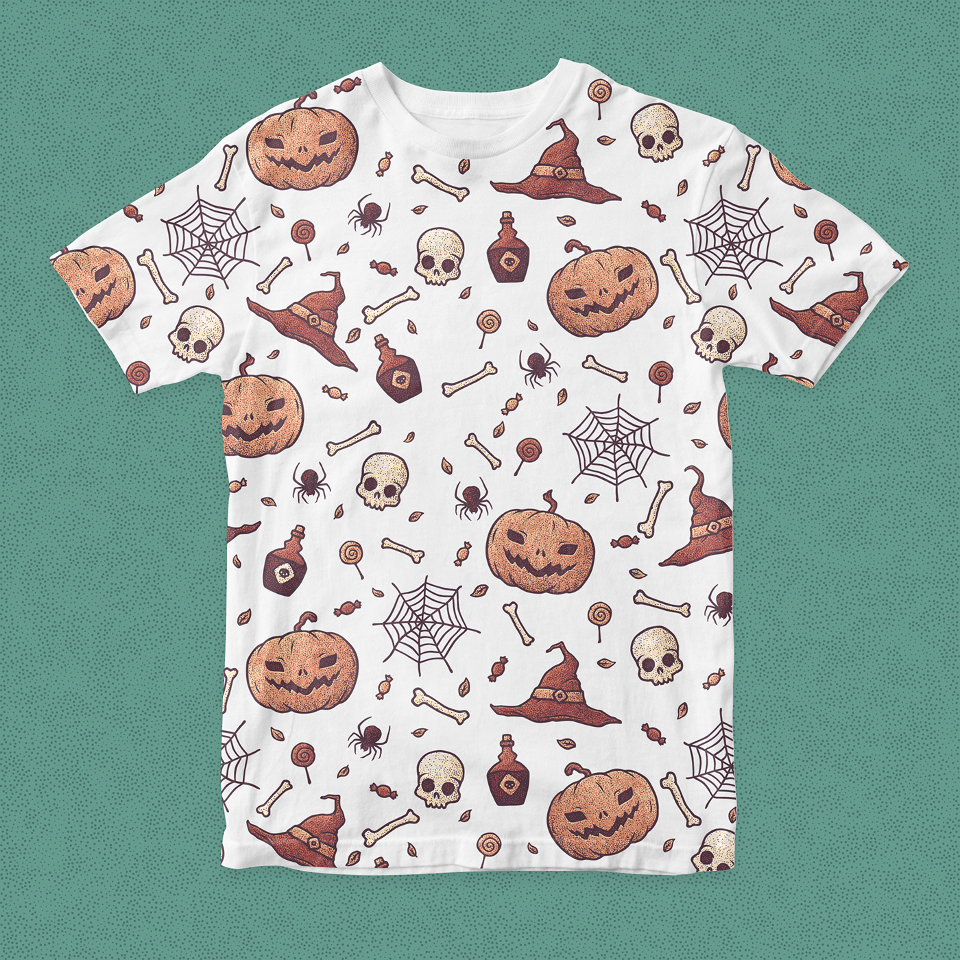 Halloween pumpkin october inktober autumn dotwork Retro ink vector t-shirt