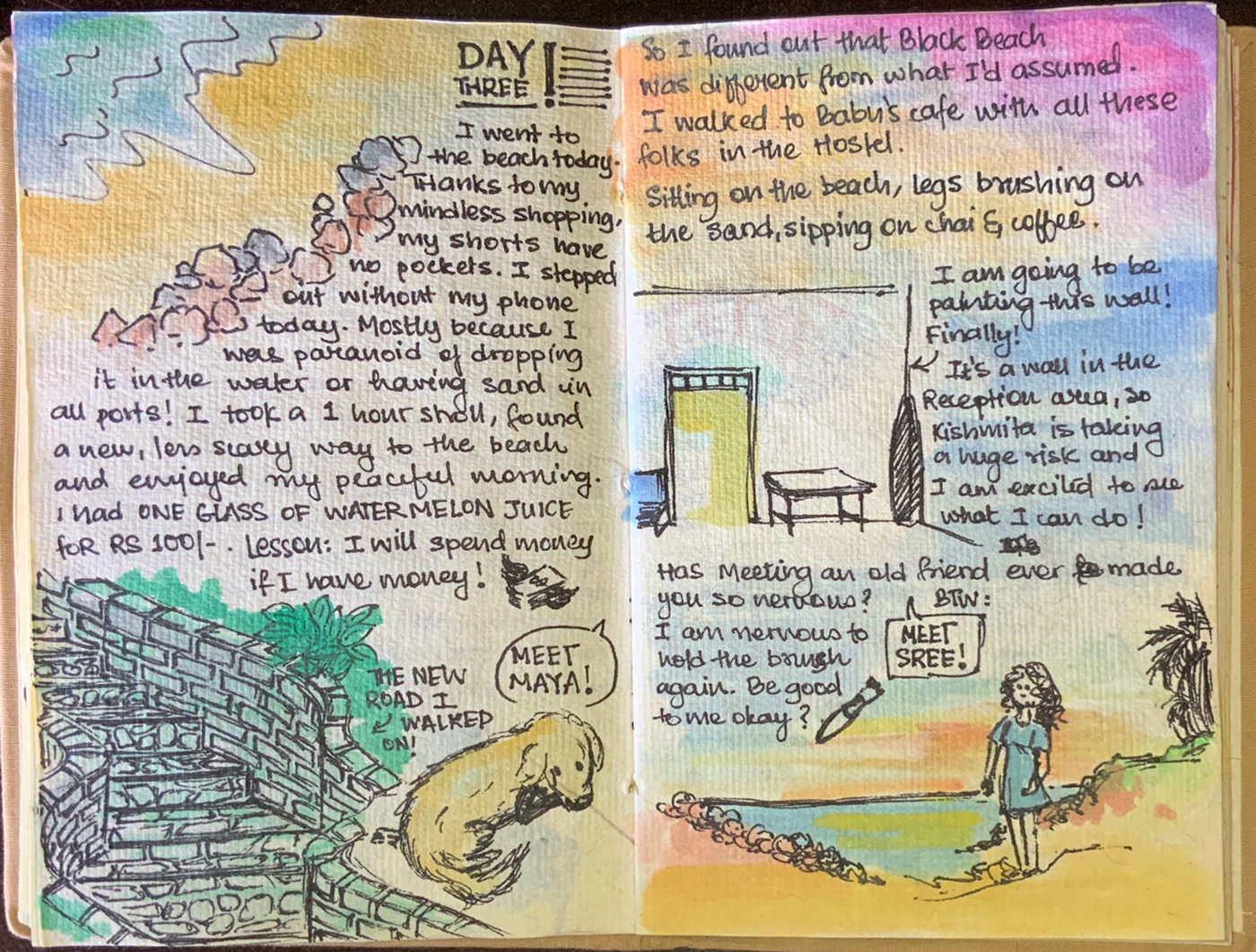 journal journaling art kerala painting   sketch sketchbook TRADITIONAL ART traveljournal watercolour painting writing 