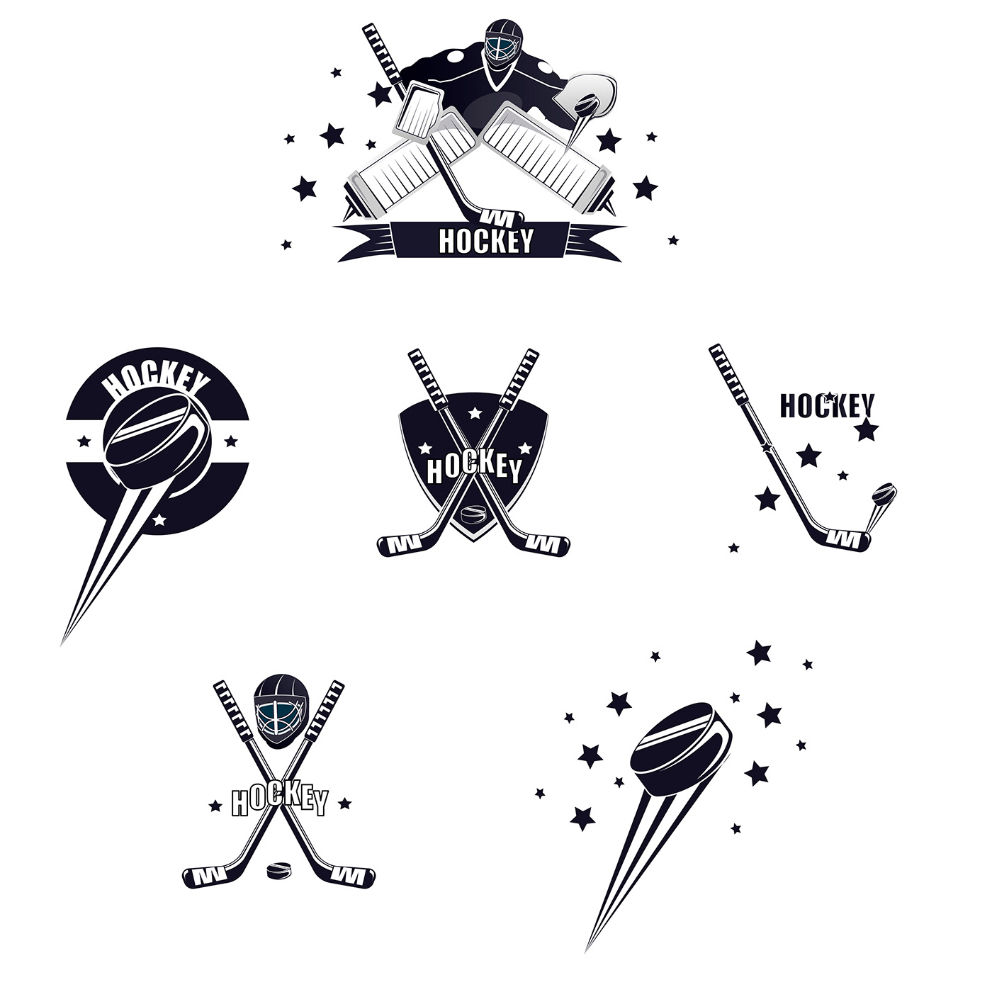 hockey game puck stick goalkeeper player goal sport emblem logo