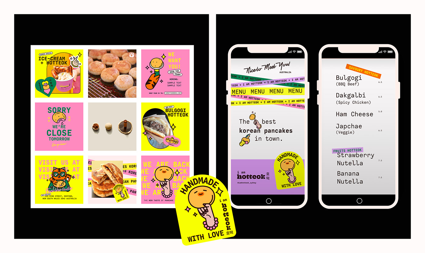 branding  Korean Food Brand Design brand identity delivery Packaging stickers Food  hotteok POP design