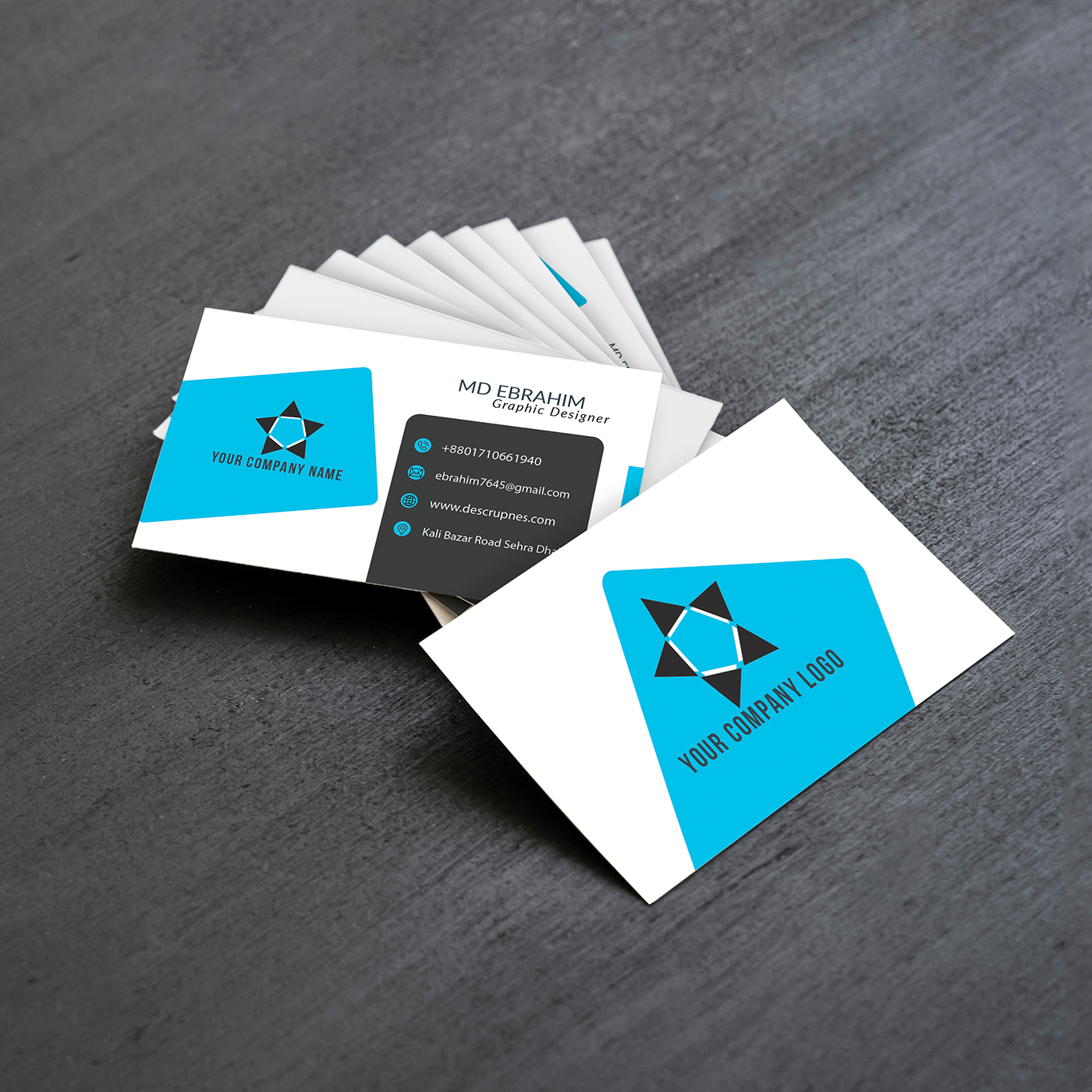abstract black blue both side design bundle business card clean colors corporate creative