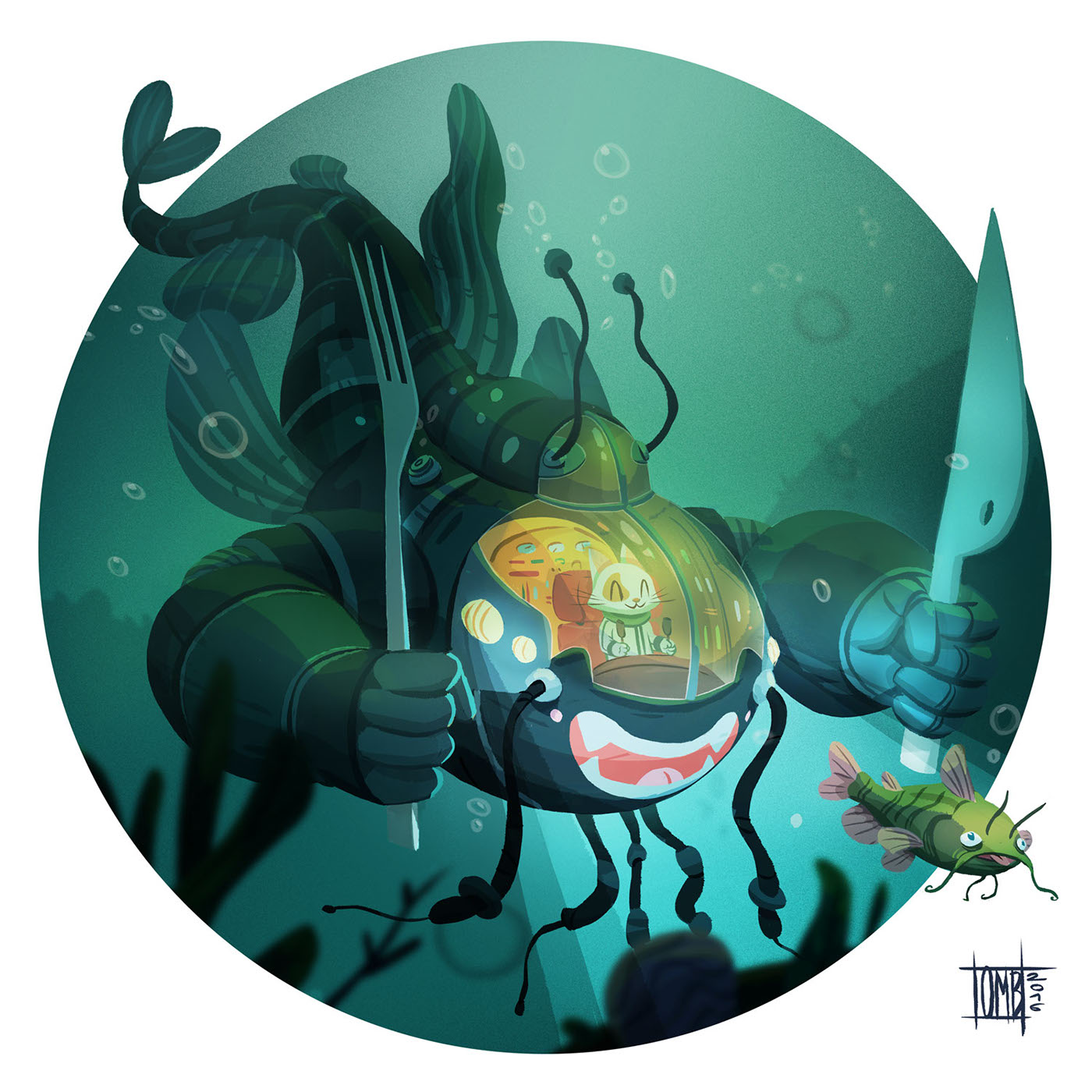 cannibalism ILLUSTRATION  digital painting underwater catfish meal