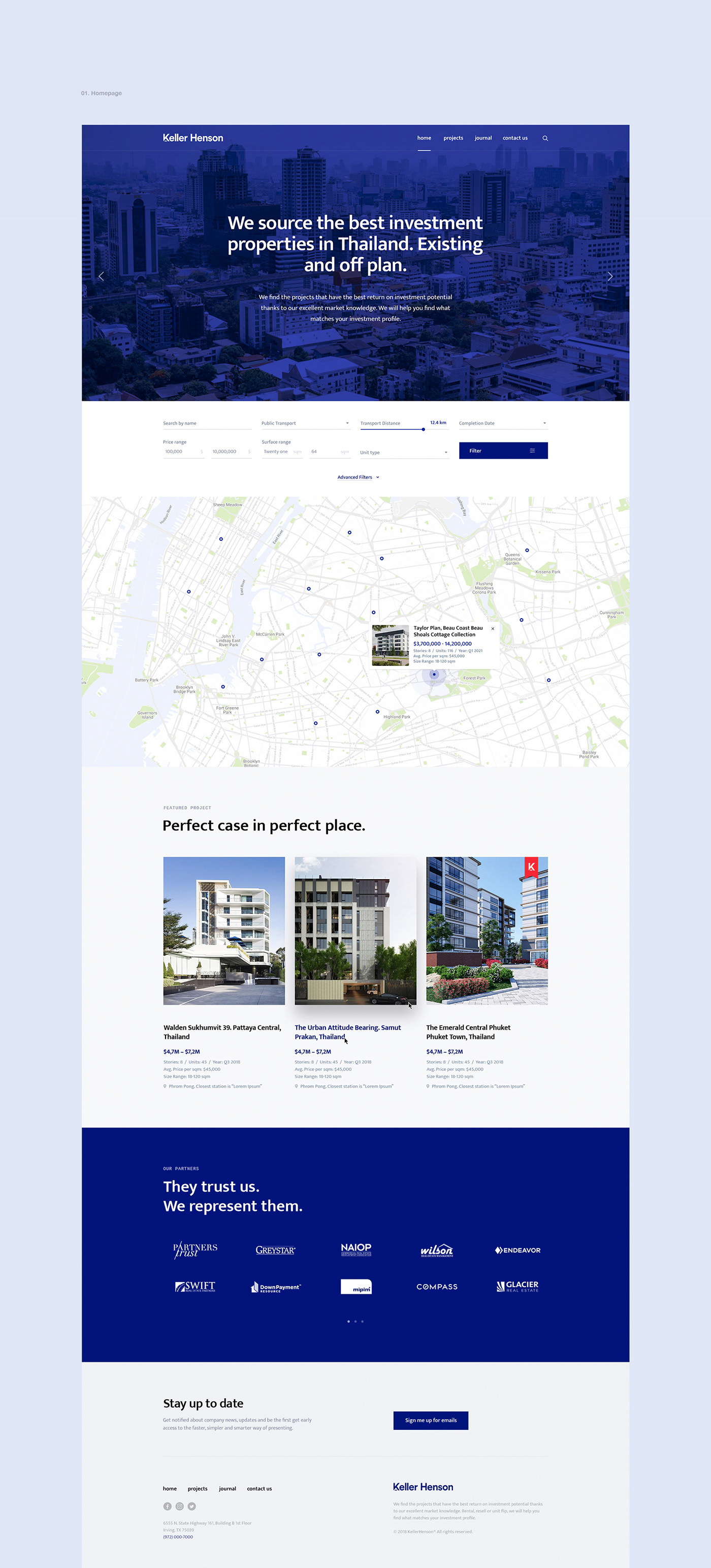 real estate design minimal interaction blue clean Website filter business corporate