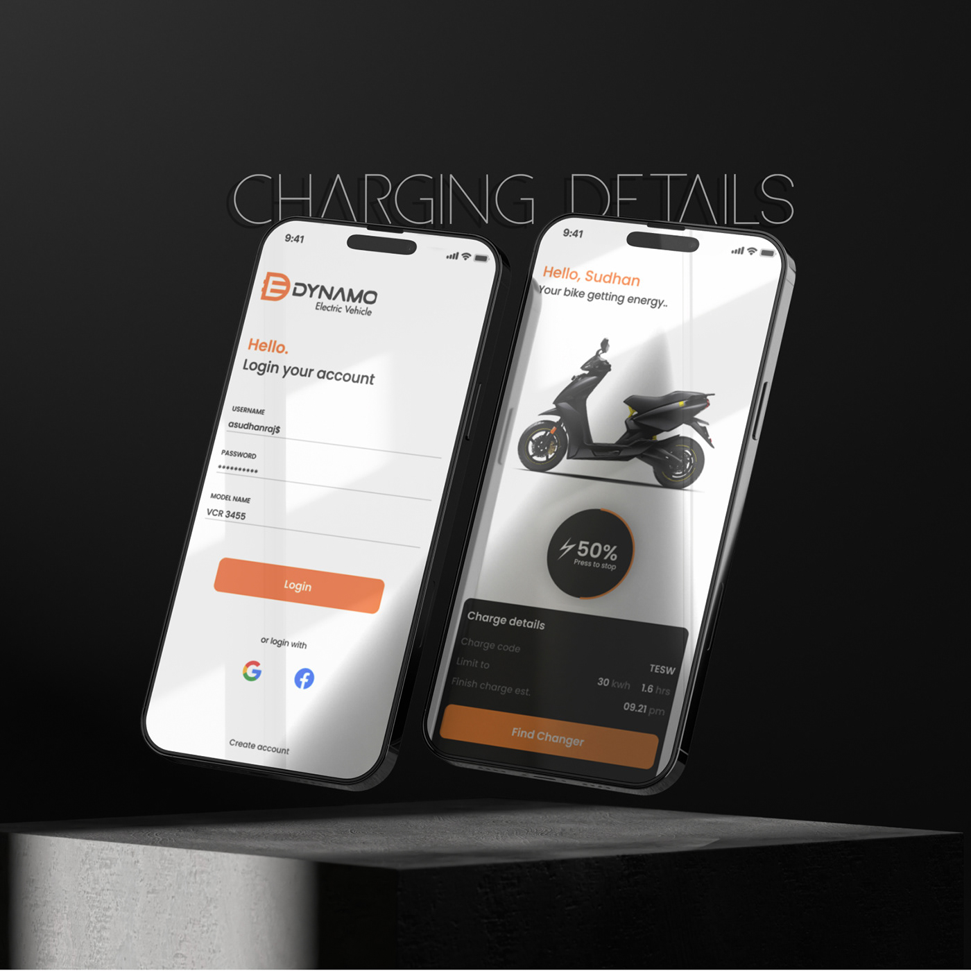 electric Vehicle Vehicle Design charging UI/UX ui design login page Mobile app Charging page Charging page design