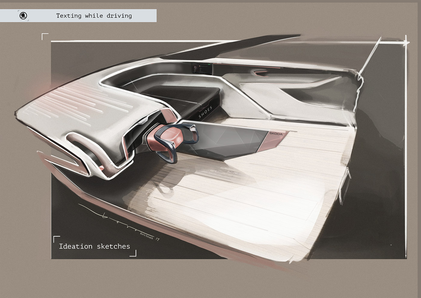 Skoda design texting automotive   Driving Interior steering