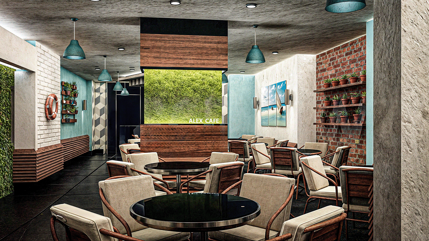 cafe alex design Interior RETIAL shop green wall creative sea mohsen fawzi