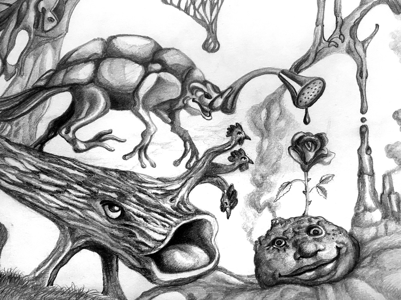 crayon dessin fantastique ILLUSTRATION  imaginaire paysage surrealiste animaux imaginaires Dessin au crayon paysage imaginaire