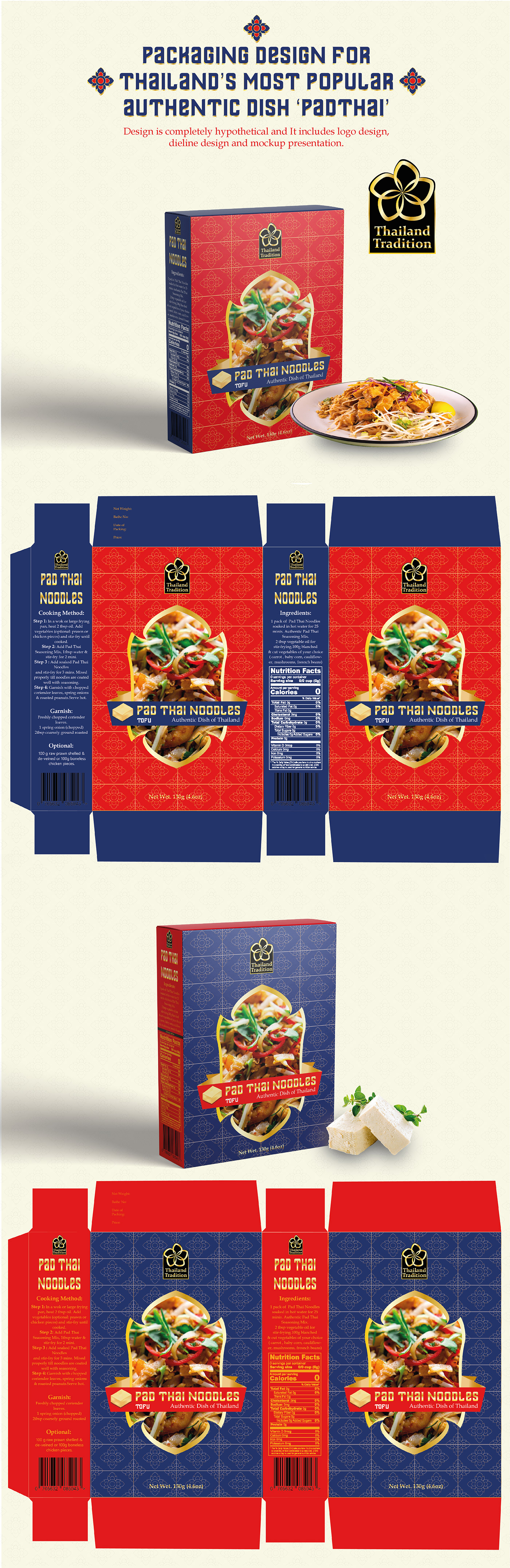 box Diecut dieline Food  Packaging padthai print tofu