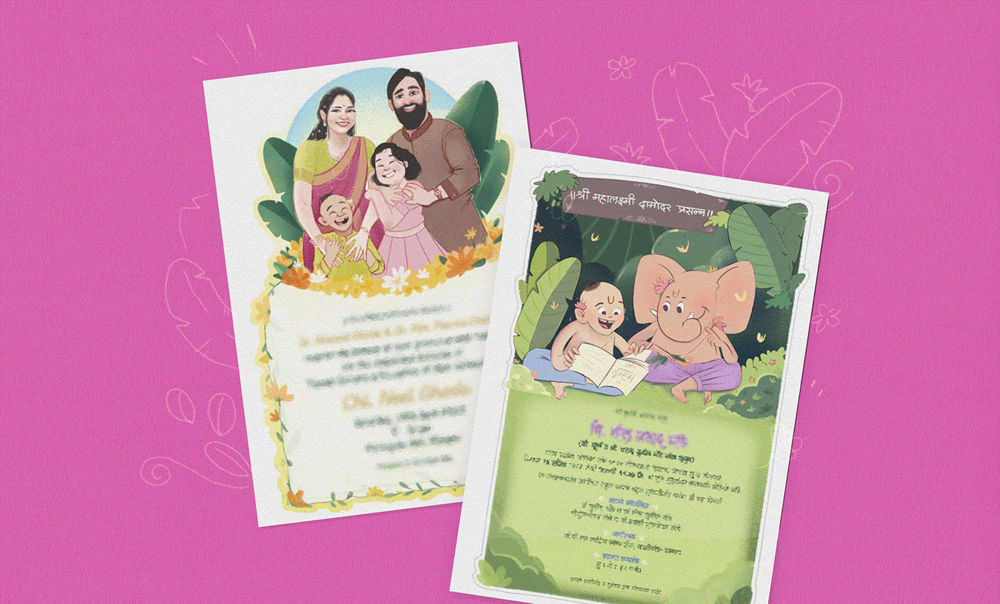 invite ILLUSTRATION  cute illustration Ganpati indian wedding Indian art Birthday stylised cute invitation Floral invite