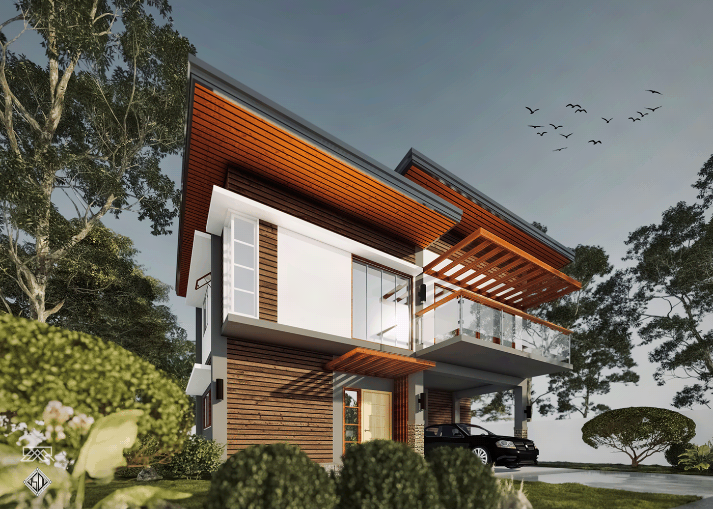 architecture house Render visualization wood