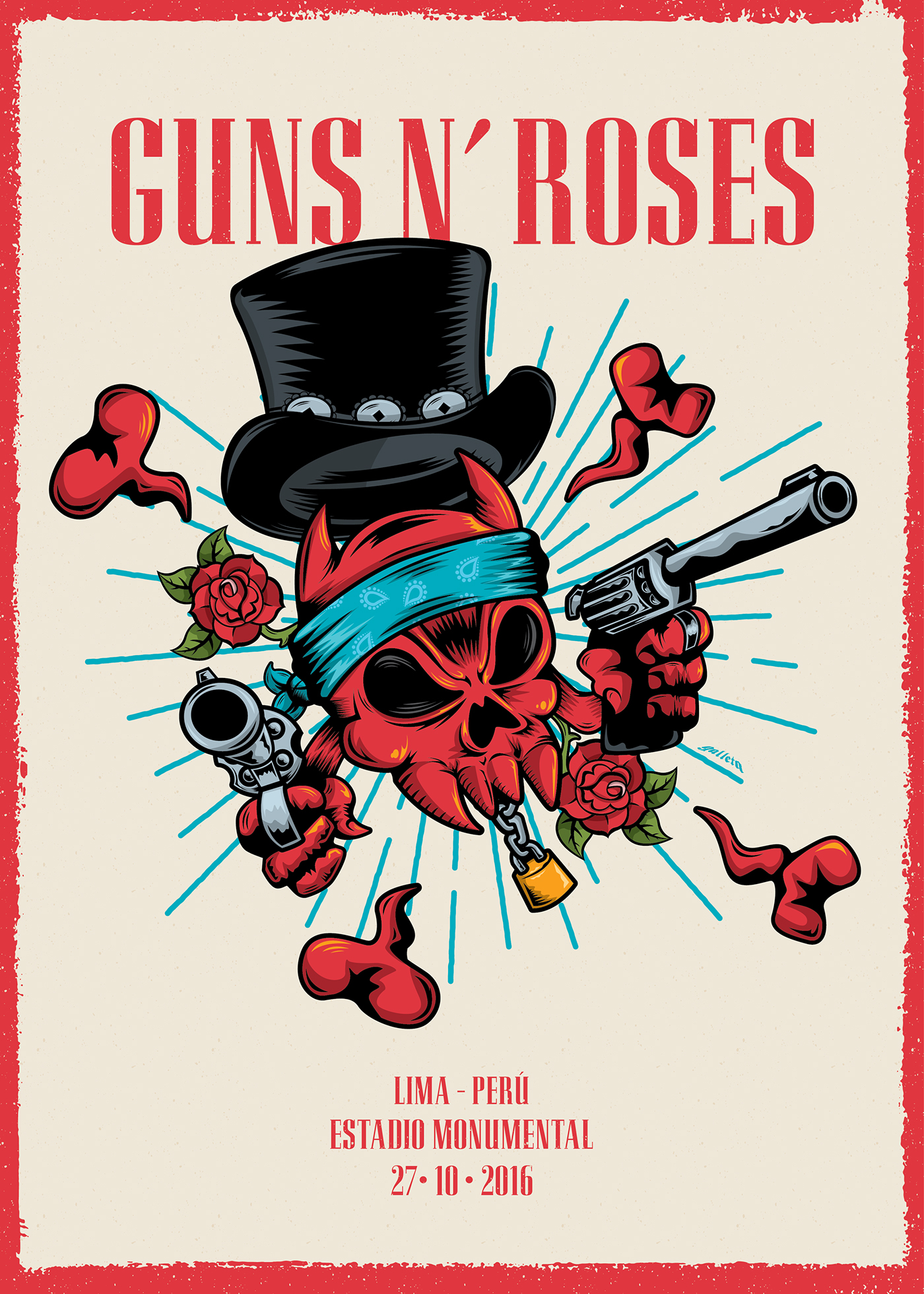 Guns N' Roses Hard Rock guns Axl Rose slash duff lima peru gig poster