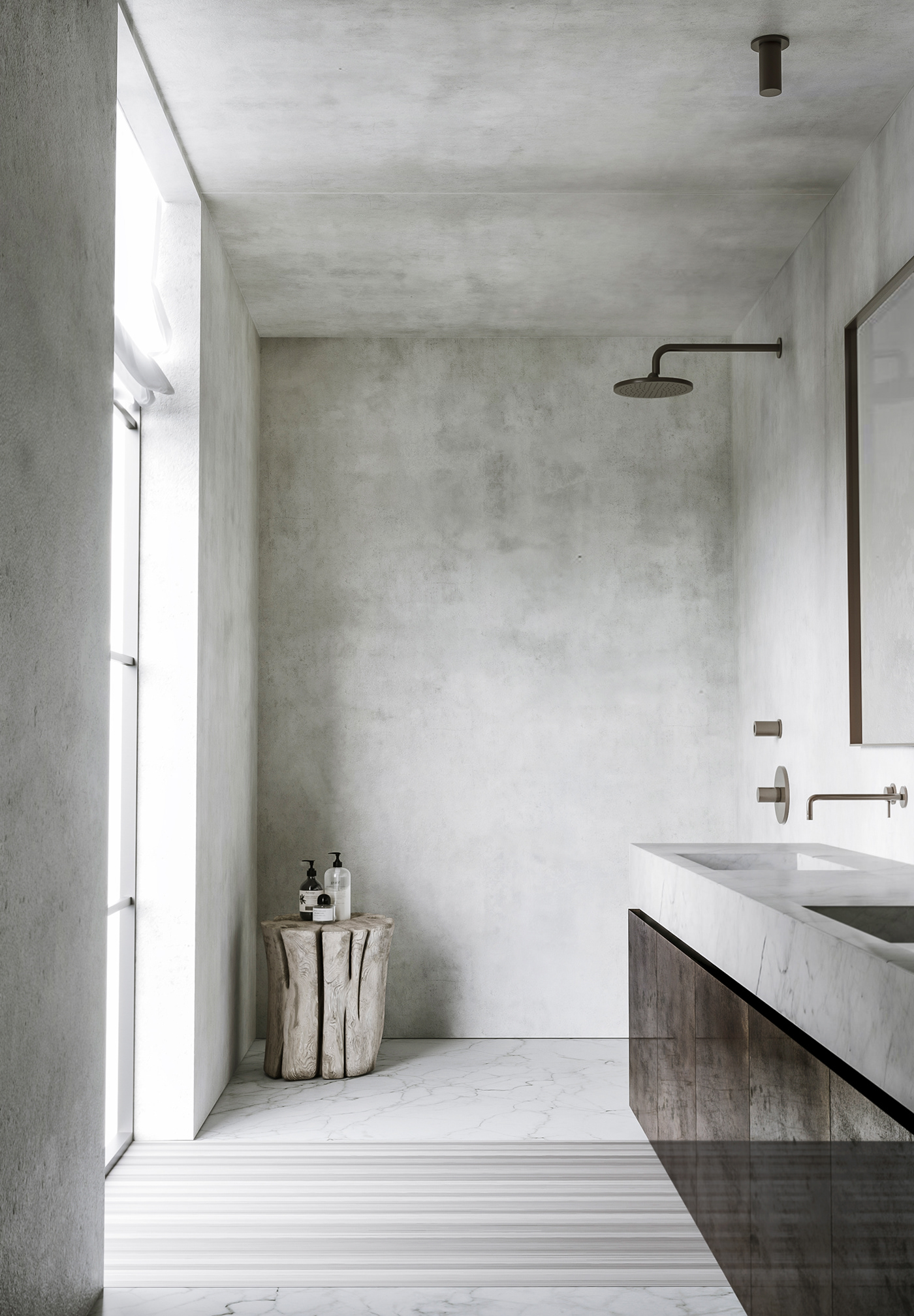 White bathroom  design concrete less is more Corten