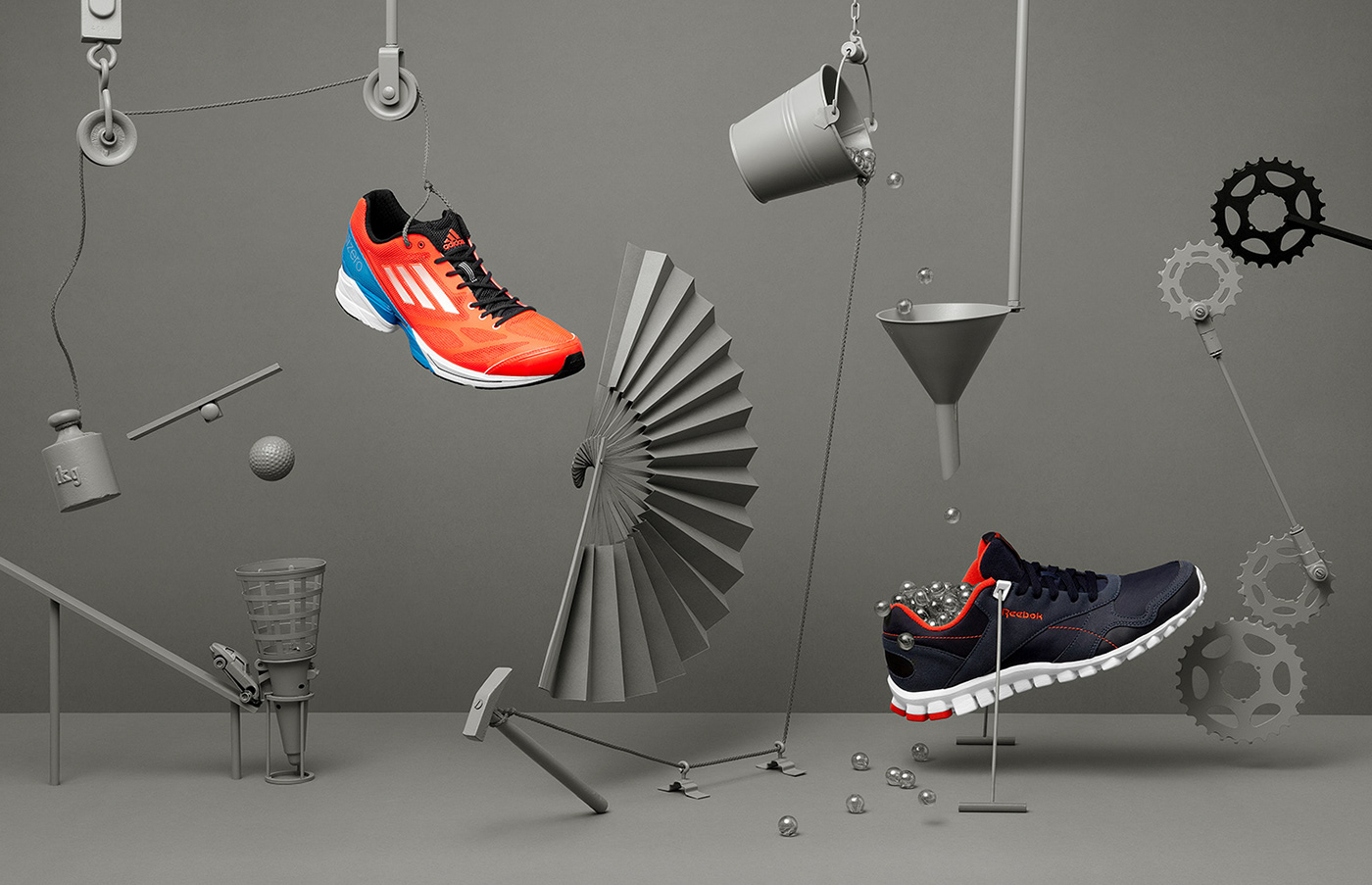 editorial tactile installation sneakers Nike converse chain-reaction setdesign still life