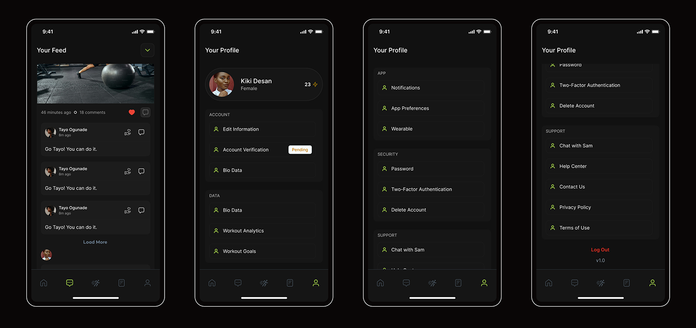 Mobile app fitness app Charts prototype mobile UI/UX Figma user interface app design helperbot