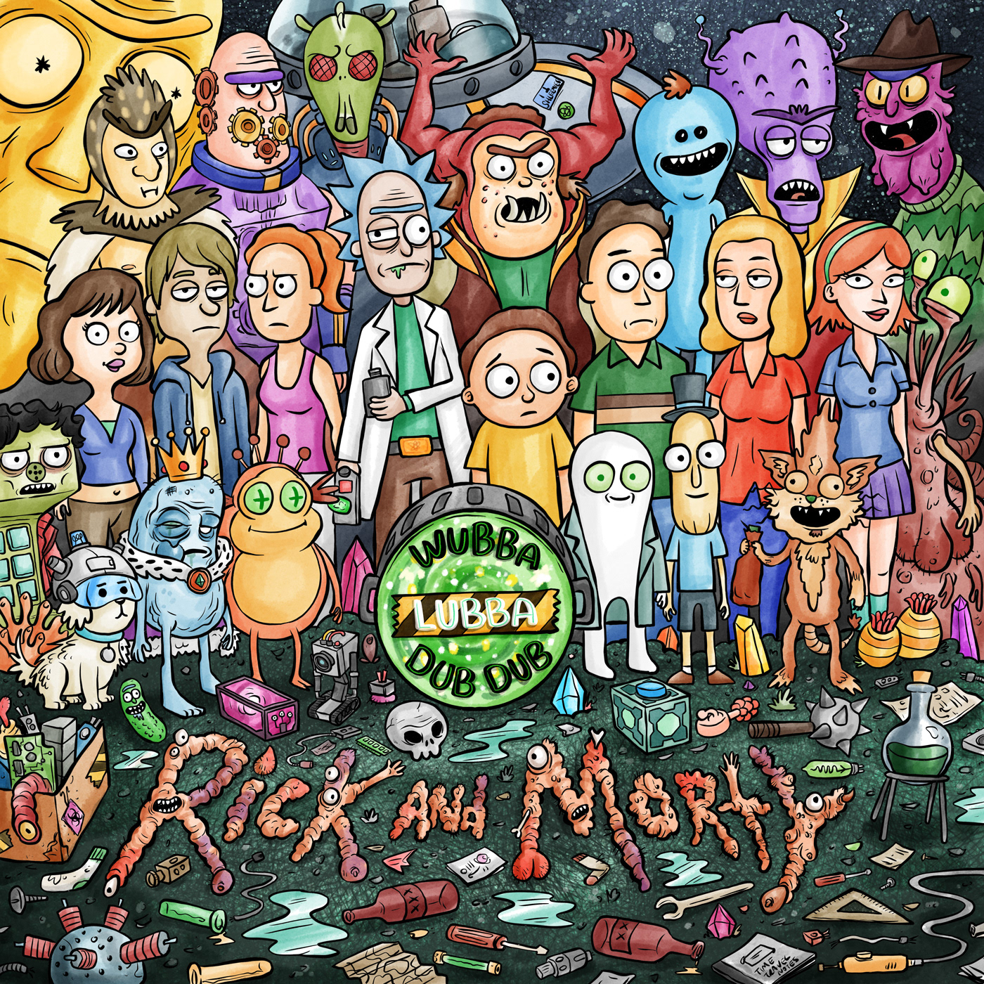 rick and morty Procreate the beatles album cover vinyl Fan Art VINYL ART Cover Art music watercolor