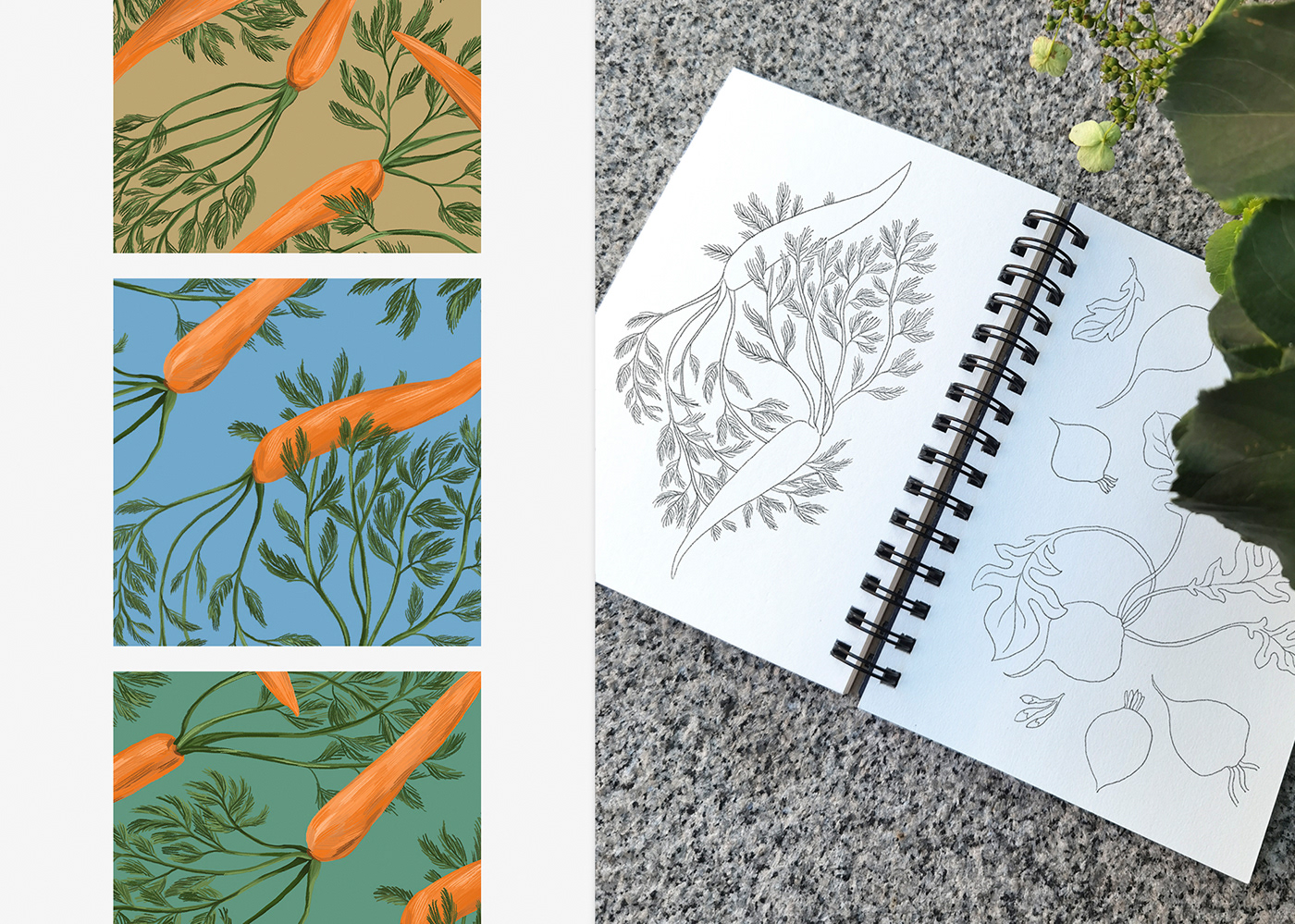 autumn fabric floral kids illustration package design  print design  seamless pattern Surface Pattern textile design  vegetables