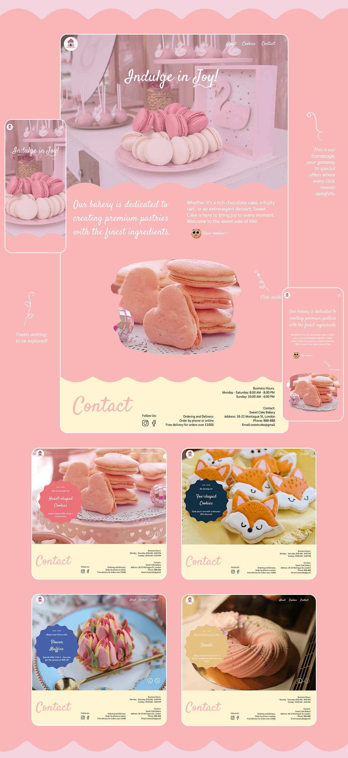 Website UI/UX UI ux cake cookies pink design brand identity branding 