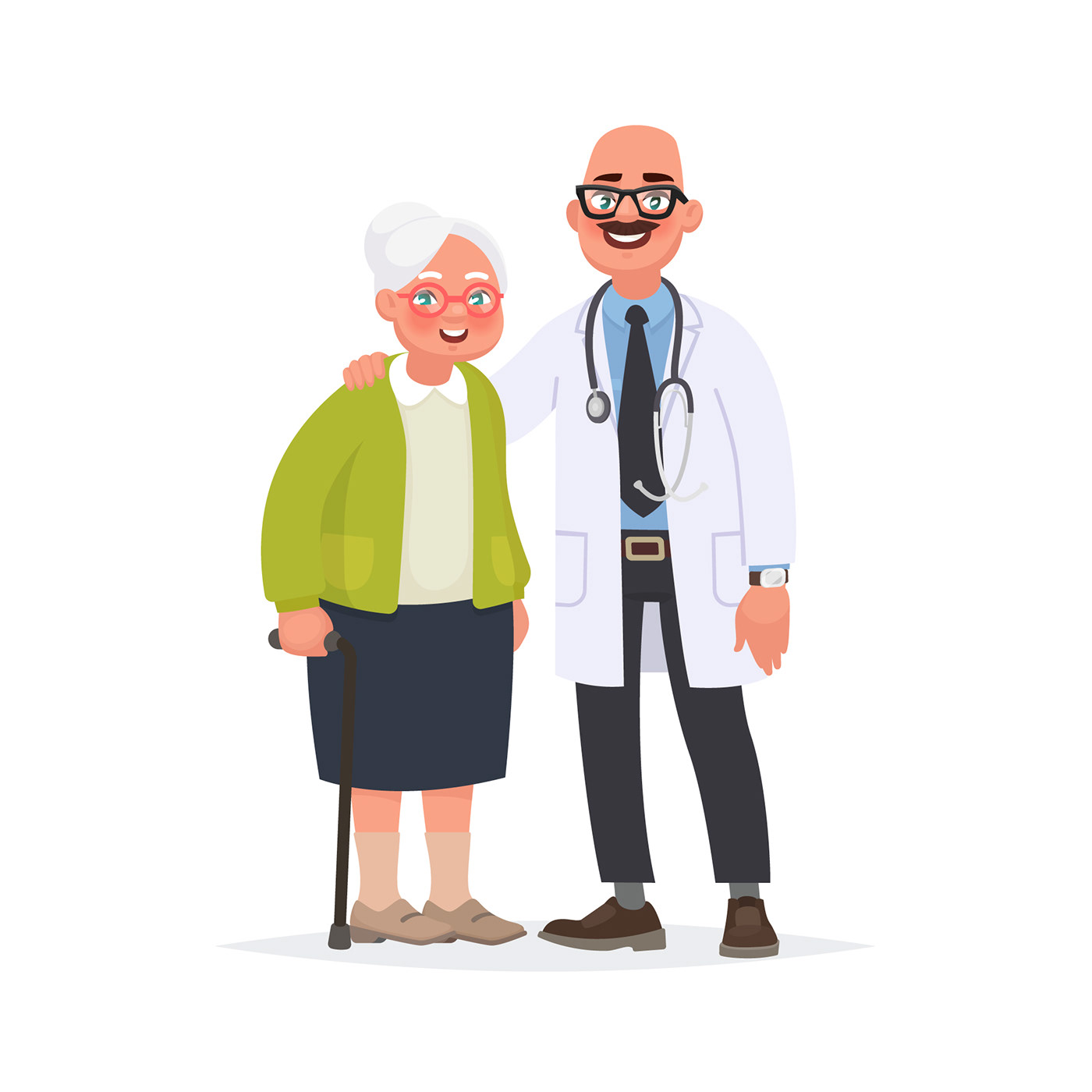 Пожилой человек и врач мультипликация