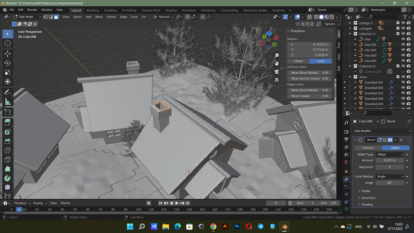 3D 3dtexturing blender blender3d Digital Art  house Render snow trees winter