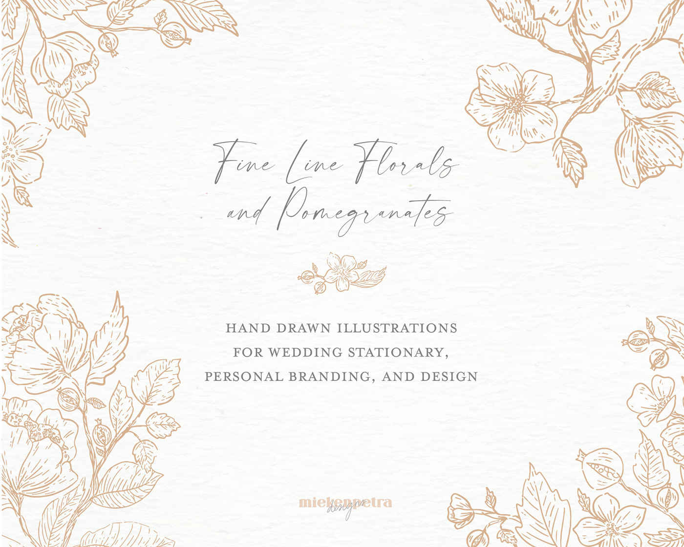 fine line illustrations hand drawn line art wedding stationary design Invitation sketches clip art delicate