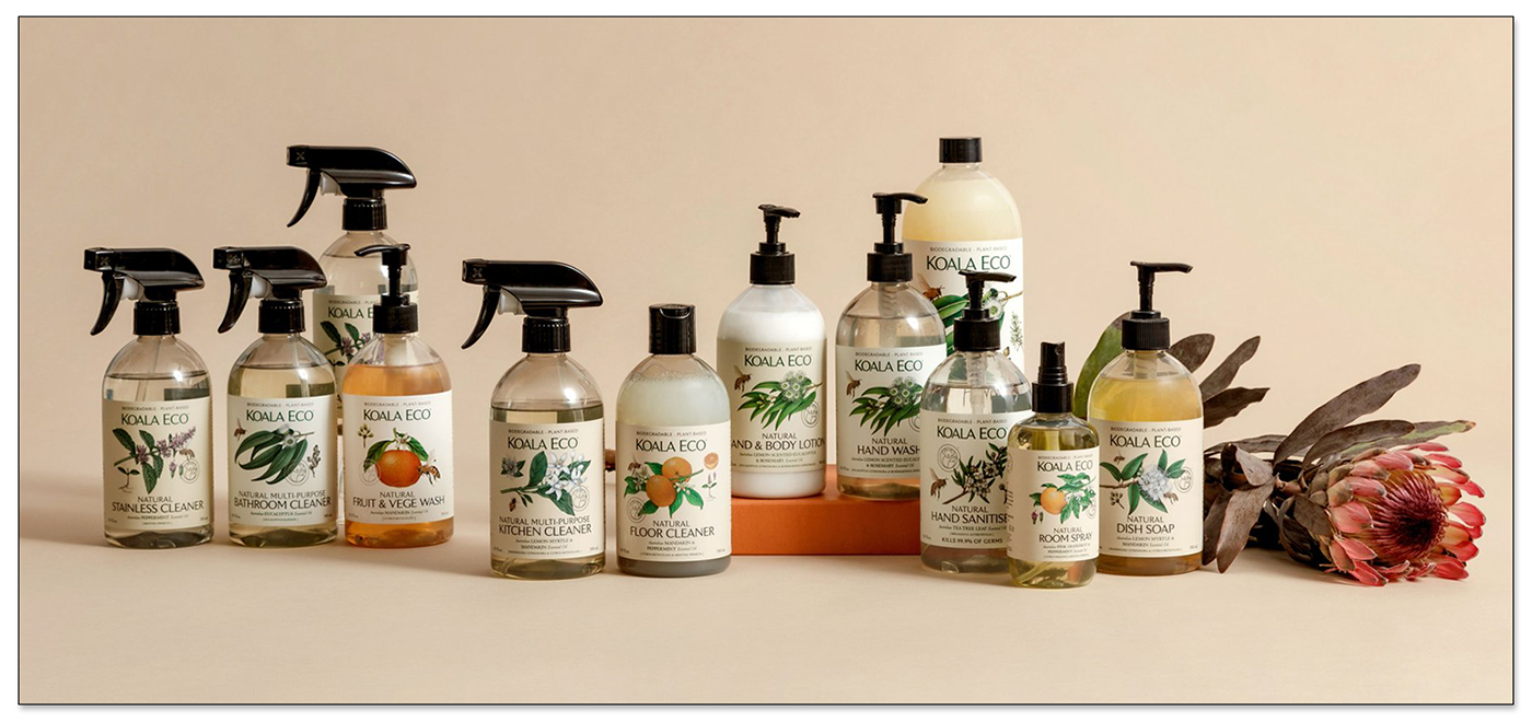 Packaging illustrations used for Koala Eco cleaning products.