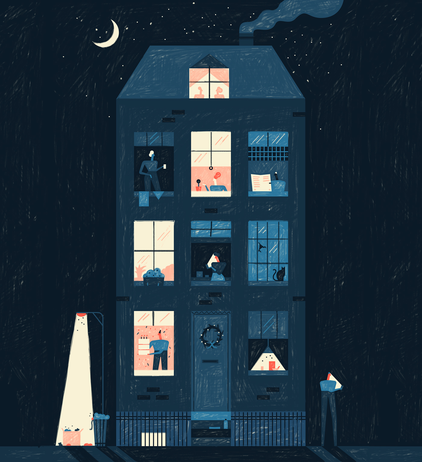 Character house texture photoshop vector moon chimney Cat Plant phone
