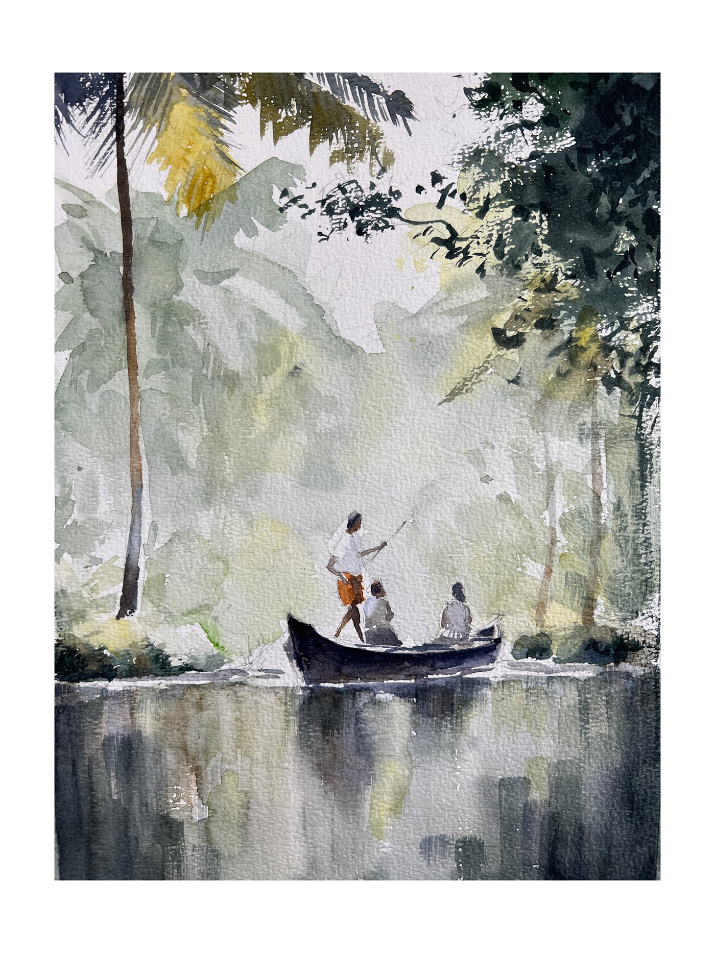 aquarel aquarelle Boats kerala Landscape painting   watercolour