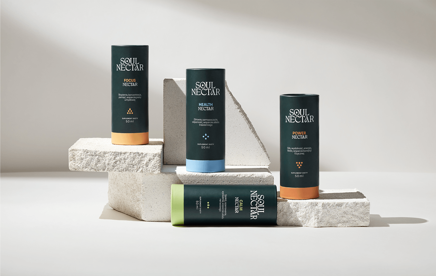 Packaging and brand design for Soul Nectar adaptogens and supplements