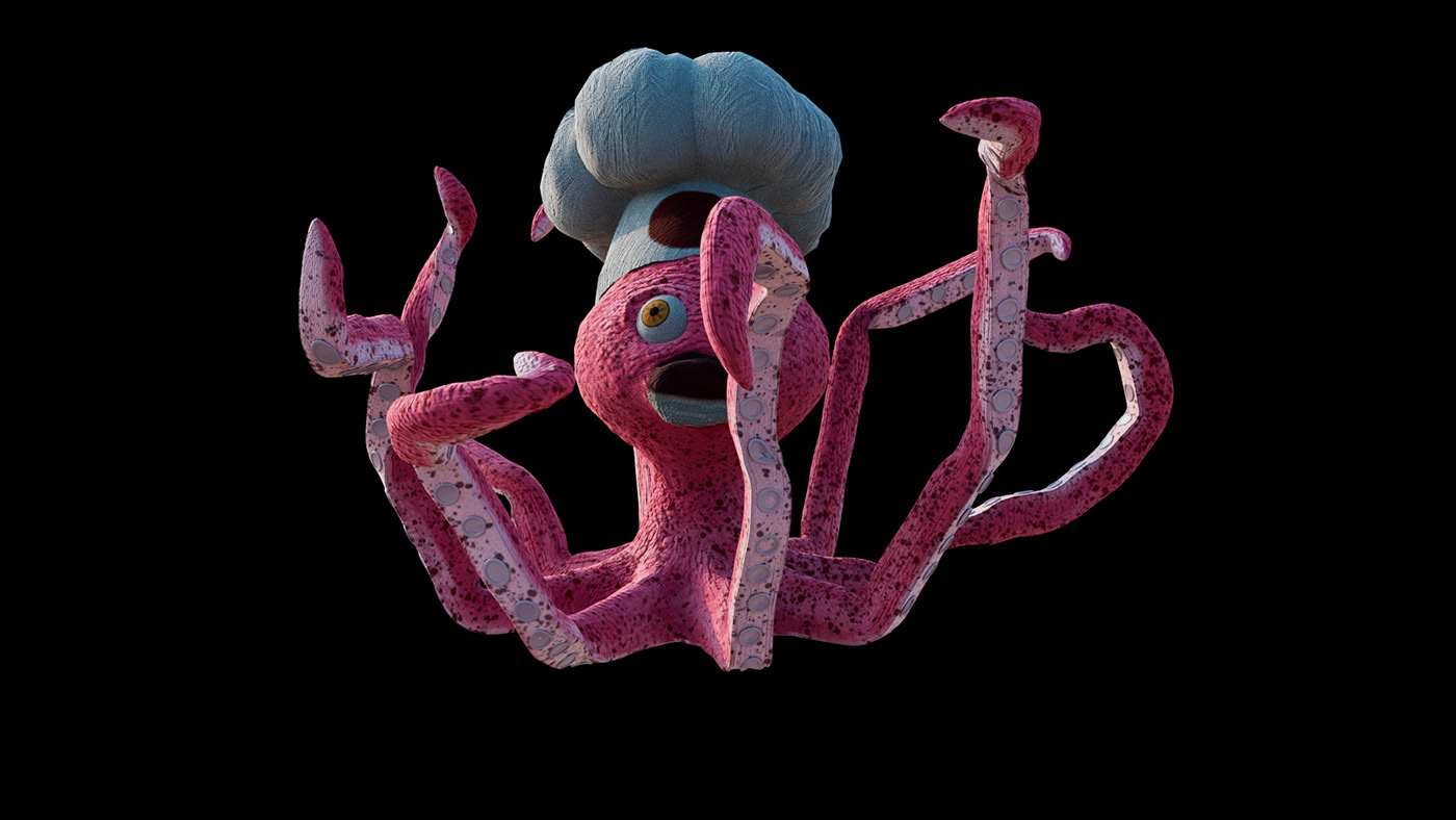 осьминог Maya octopus 3D cooking Character