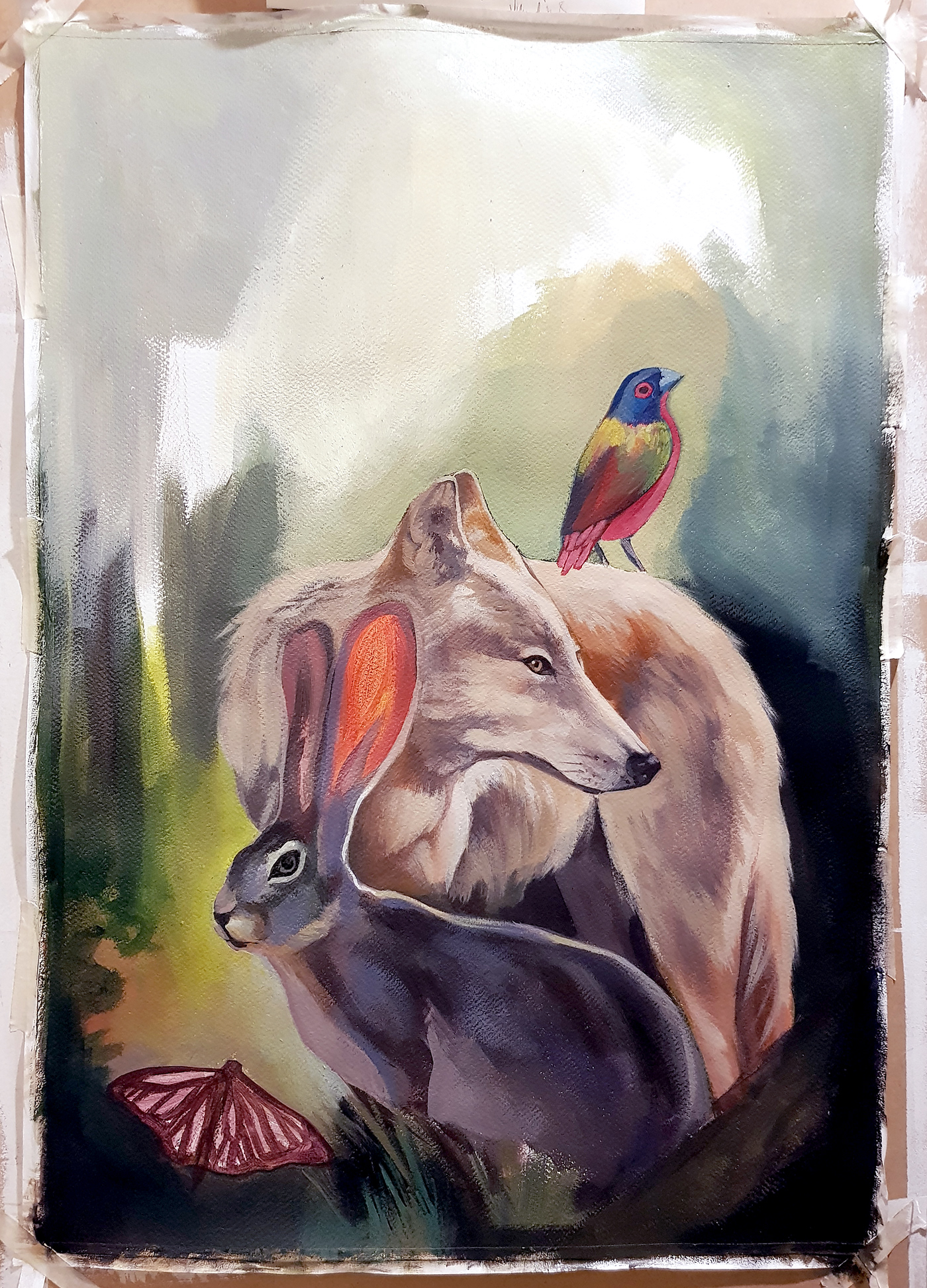 acrilico arte bosque conejo pintura
