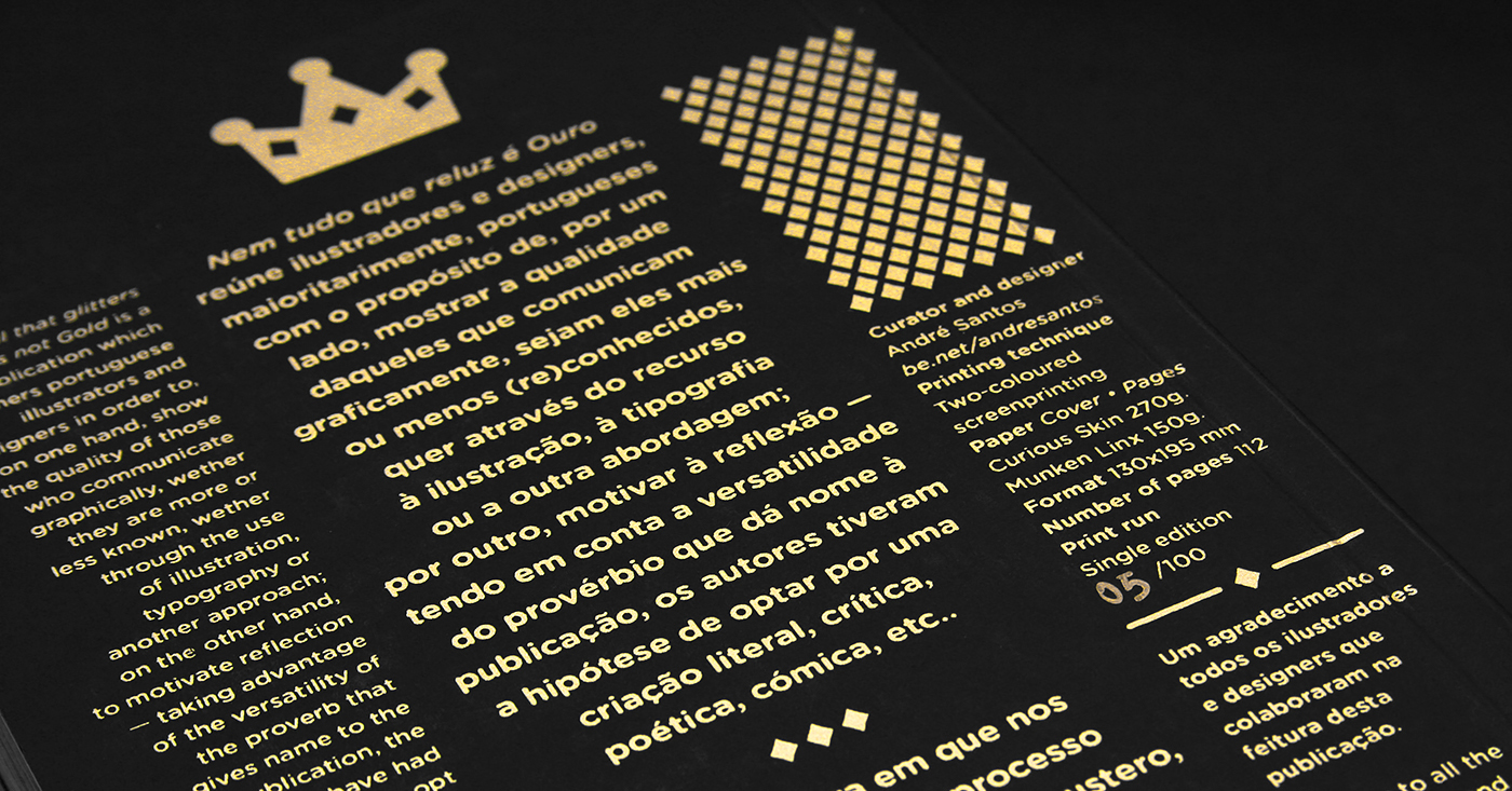 reluz ouro glitters gold fanzine black silkscreen luxury book Shines binding manual