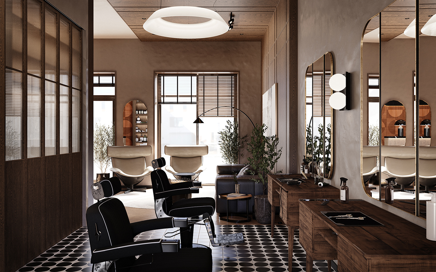 60s architecture barbershop design hairdressing Interior Interior Architecture interior design  interior salon visualization