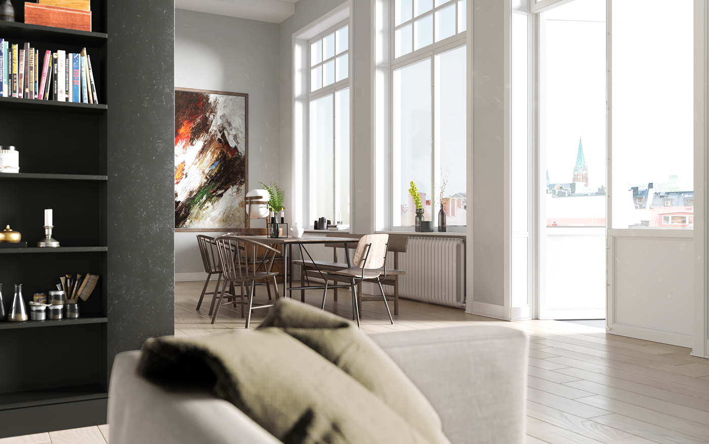 apartment studio 3D CGI visualization 3ds max Interior Render denmark nordic