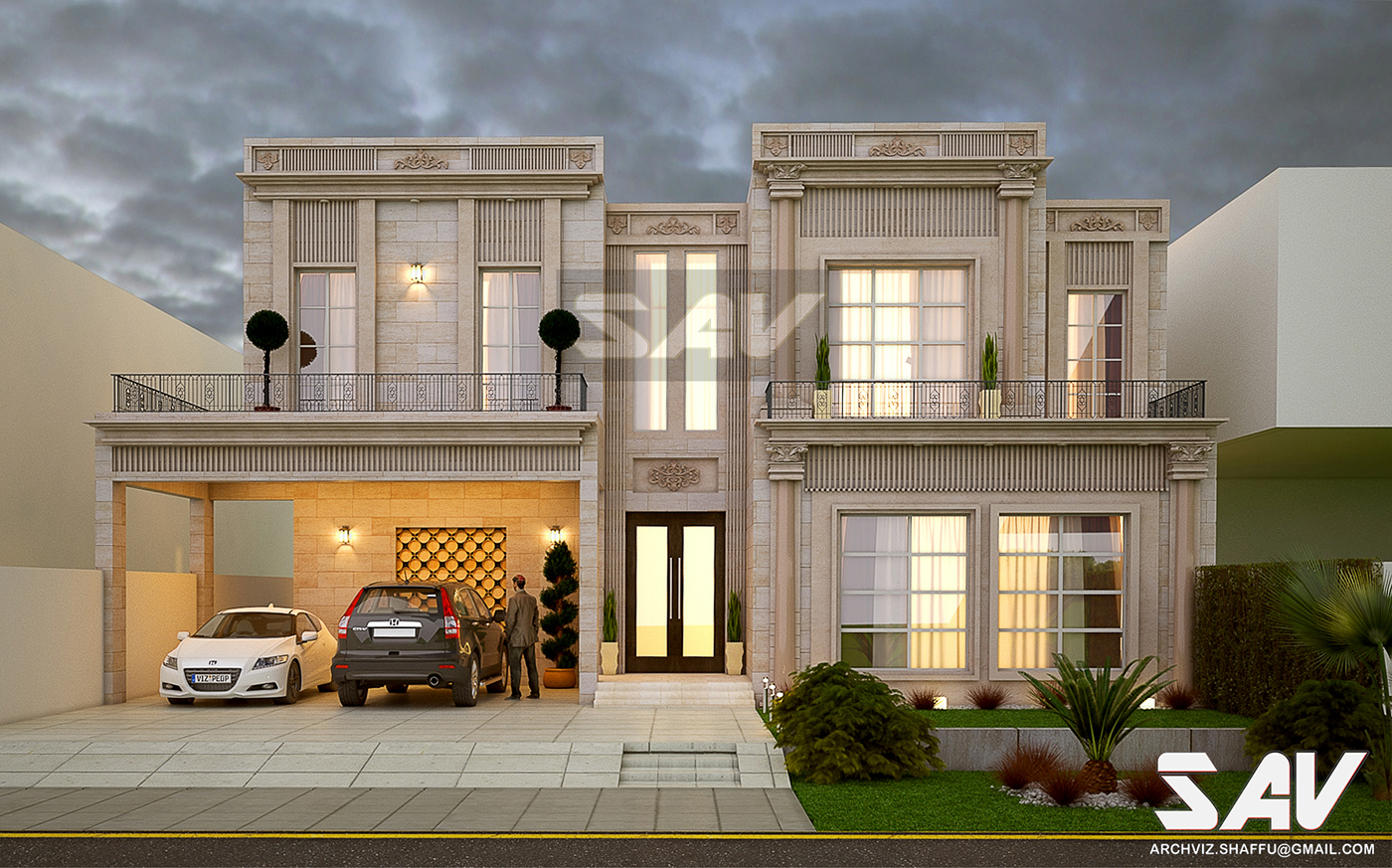 architectur exterior exteriordesign archvis realistic render cgarchitect facade dusk view modernfacade