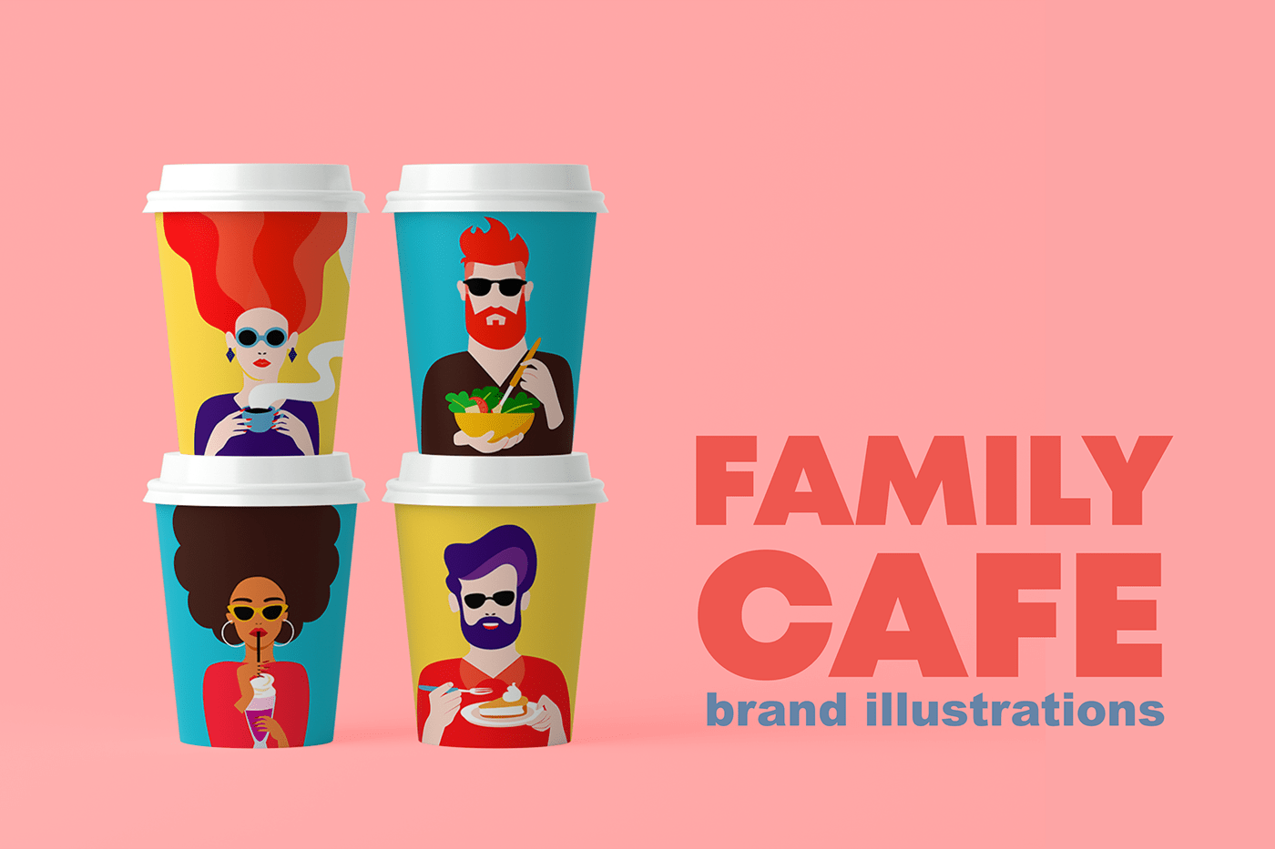 branding  cafe coffee cups family cafe For Kids illustration design illustrations Paper cups restaurant Visual Branding