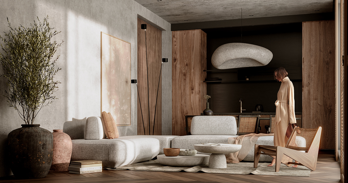 3dsmax beuty corona render  Interior modern Wabi Sabi